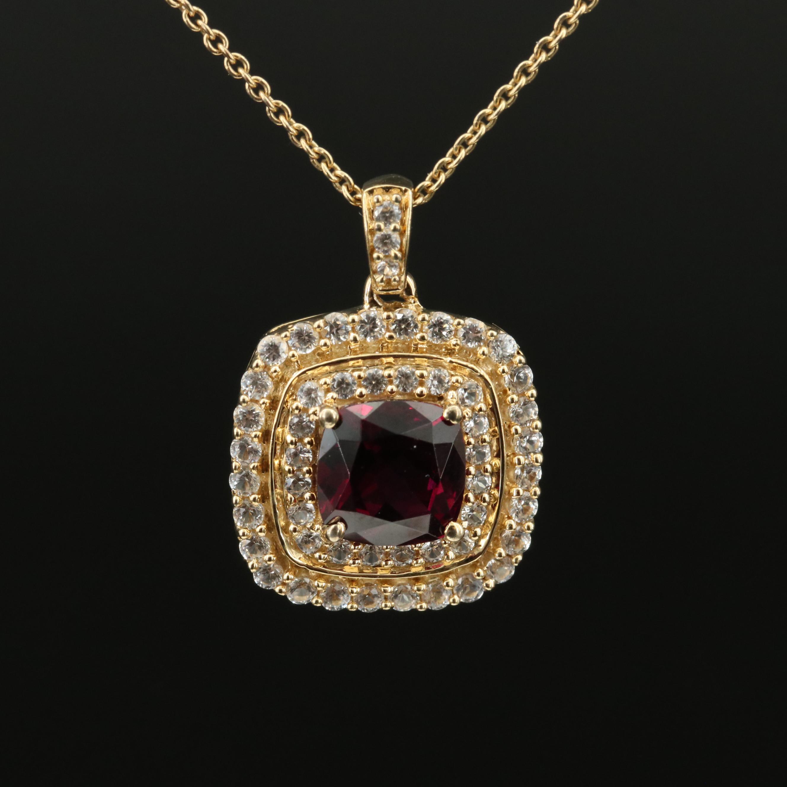 Sterling Garnet and Sapphire Pendant Necklace