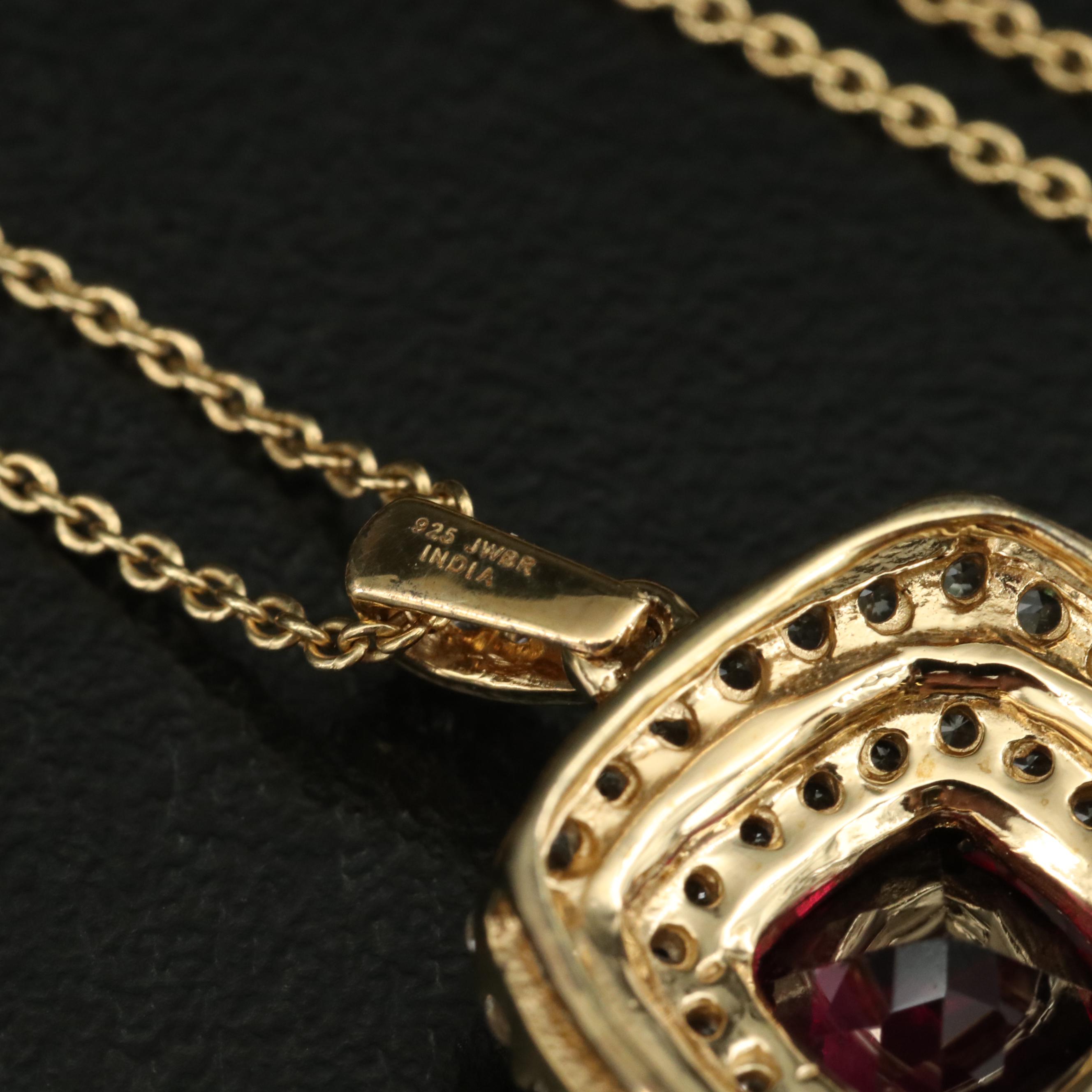 Sterling Garnet and Sapphire Pendant Necklace