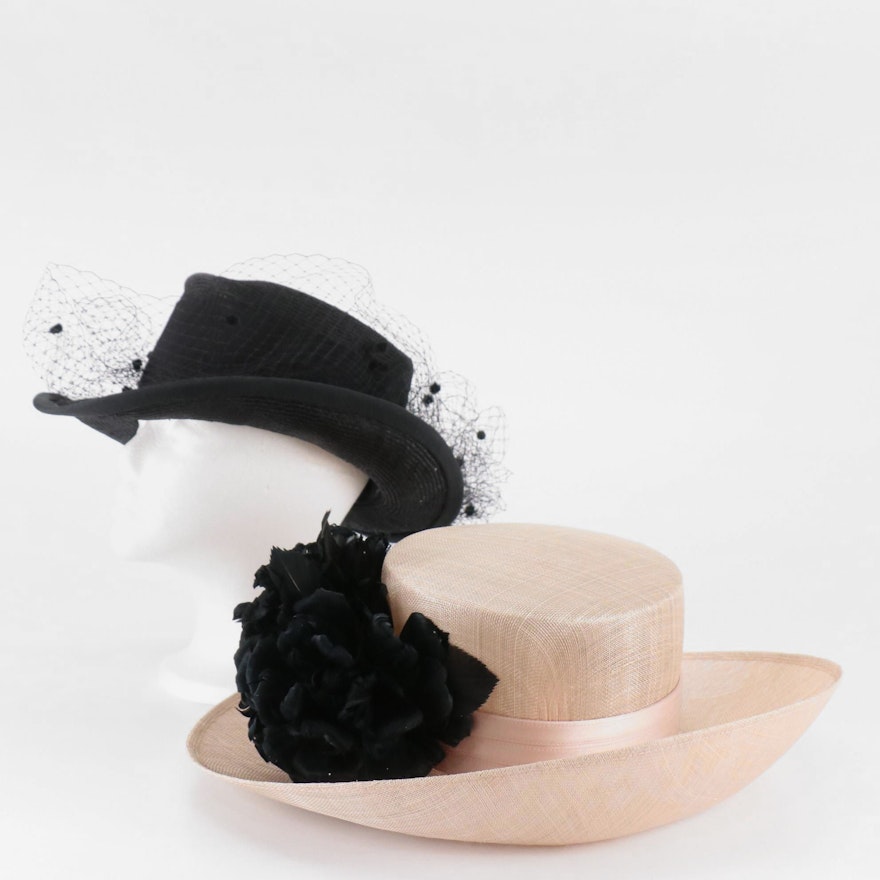 Philip Treacy of London Sinamay Sun Hat and Carina Gatto Mesh Hat with Hat Box