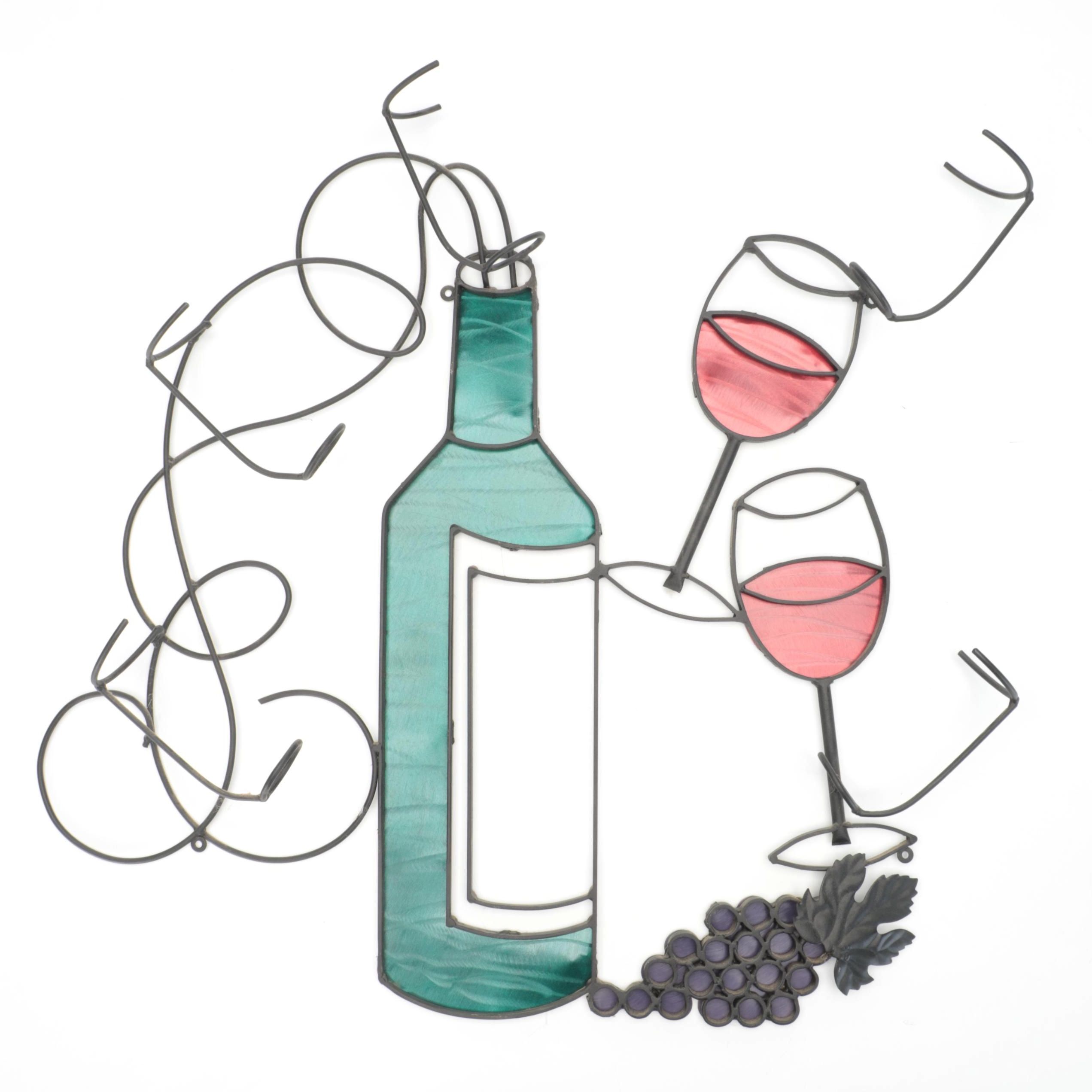 Wirework and Enamel Wine Bottle and Glasses Wall Art