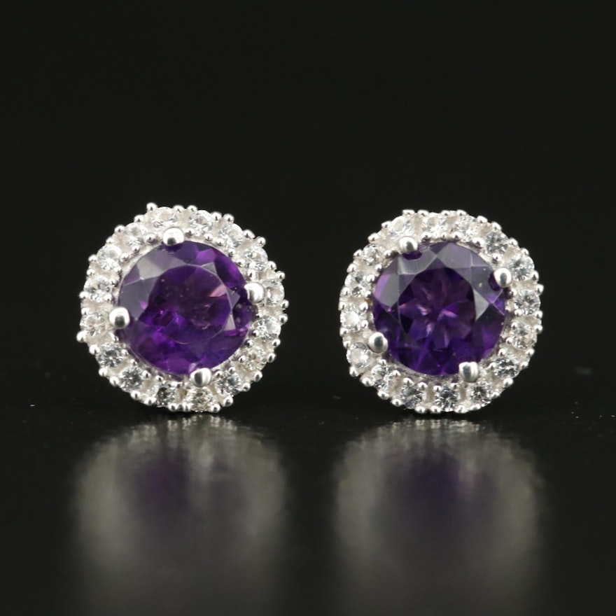 Sterling Amethyst and Sapphire Stud Earrings