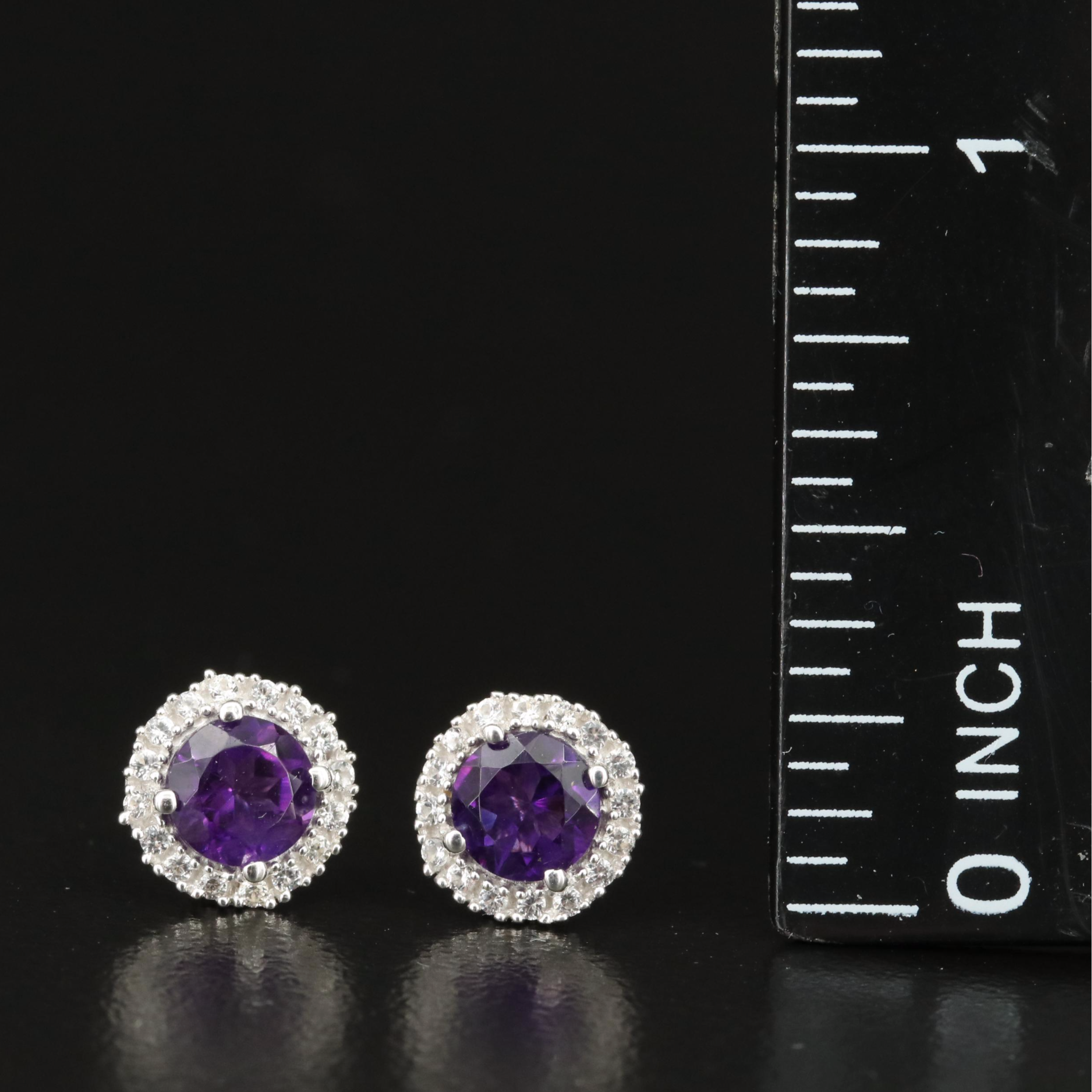 Sterling Amethyst and Sapphire Stud Earrings