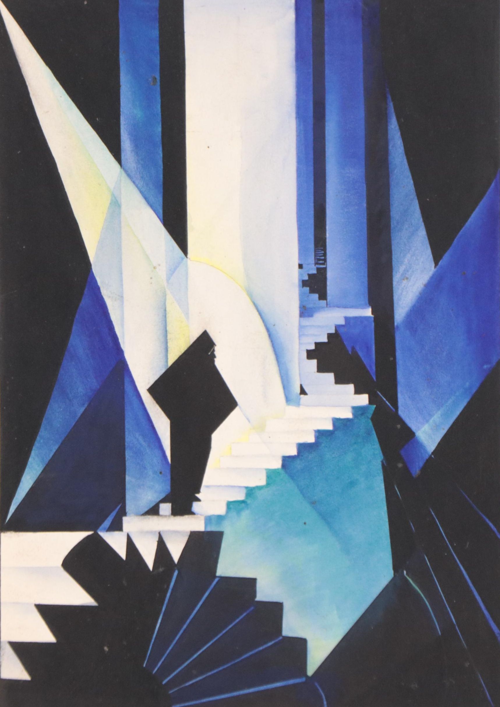 Dan Burne Jones Watercolor and Gouache Painting of Geometric Scene, 1928