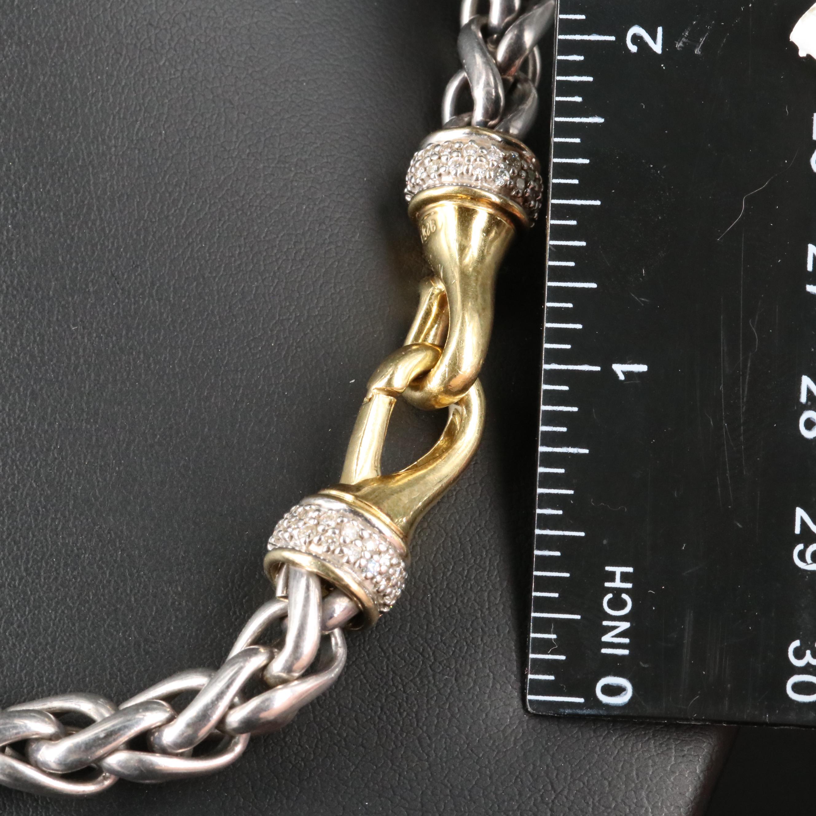 David Yurman Sterling Diamond Wheat Chain Necklace with 18K Accents