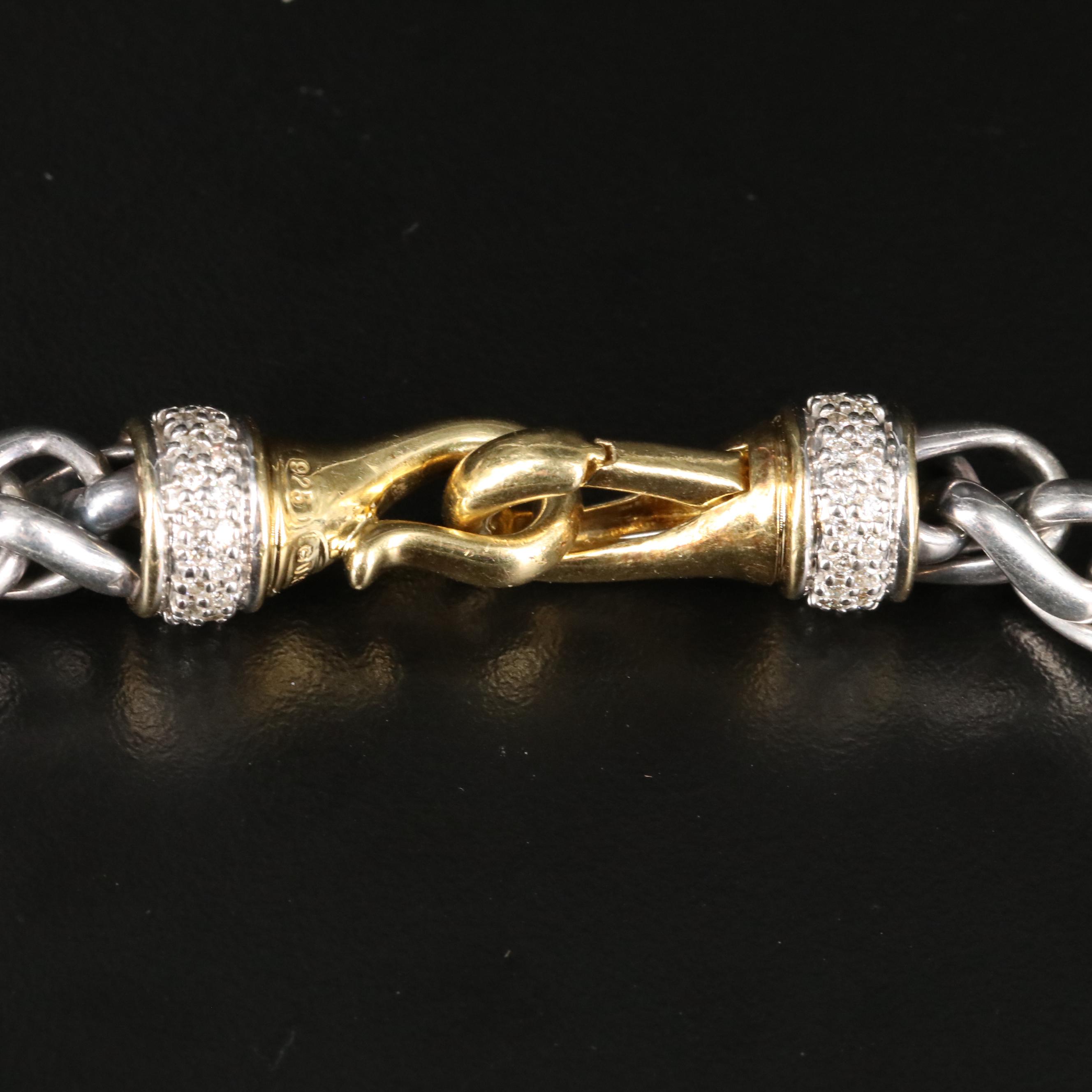 David Yurman Sterling Diamond Wheat Chain Necklace with 18K Accents