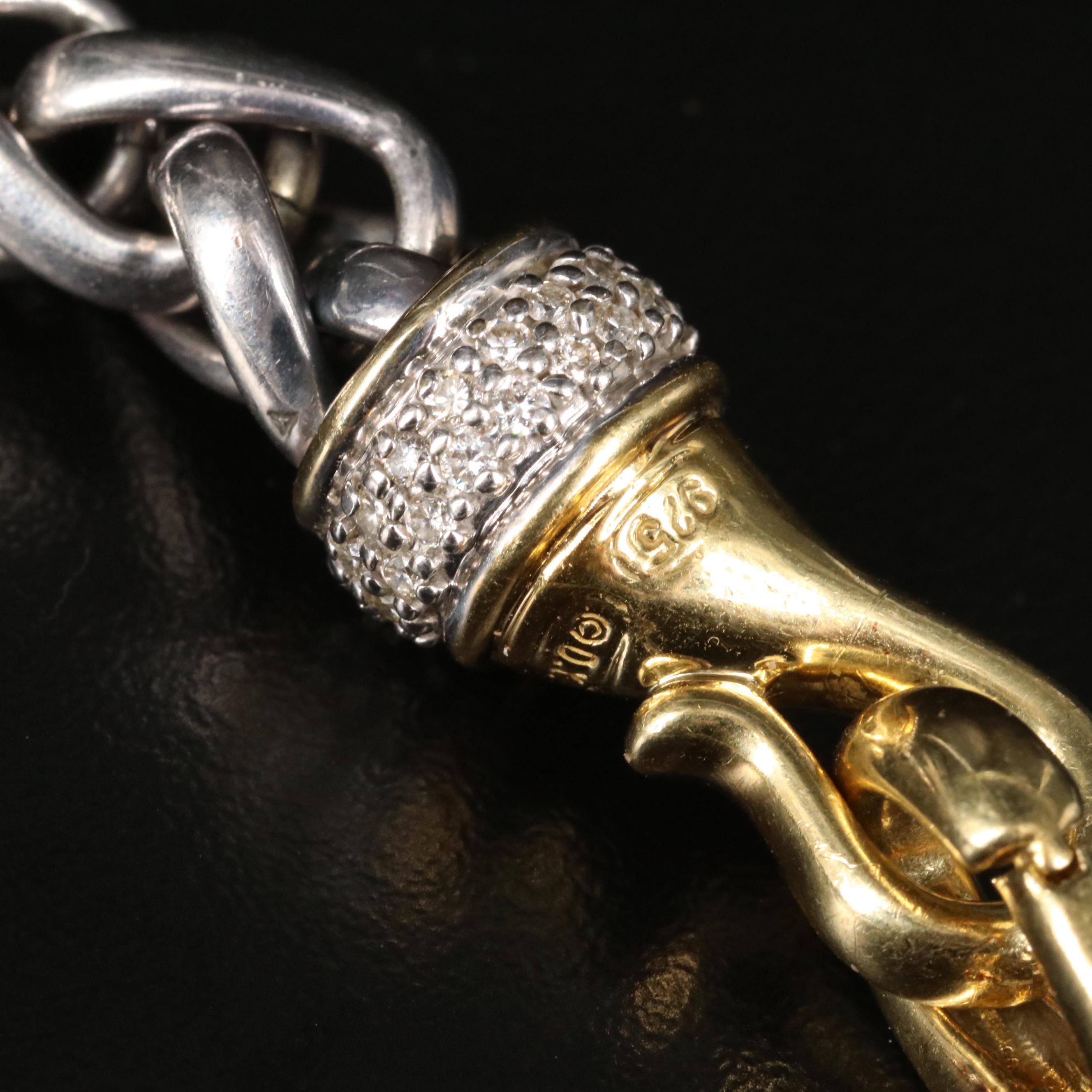 David Yurman Sterling Diamond Wheat Chain Necklace with 18K Accents