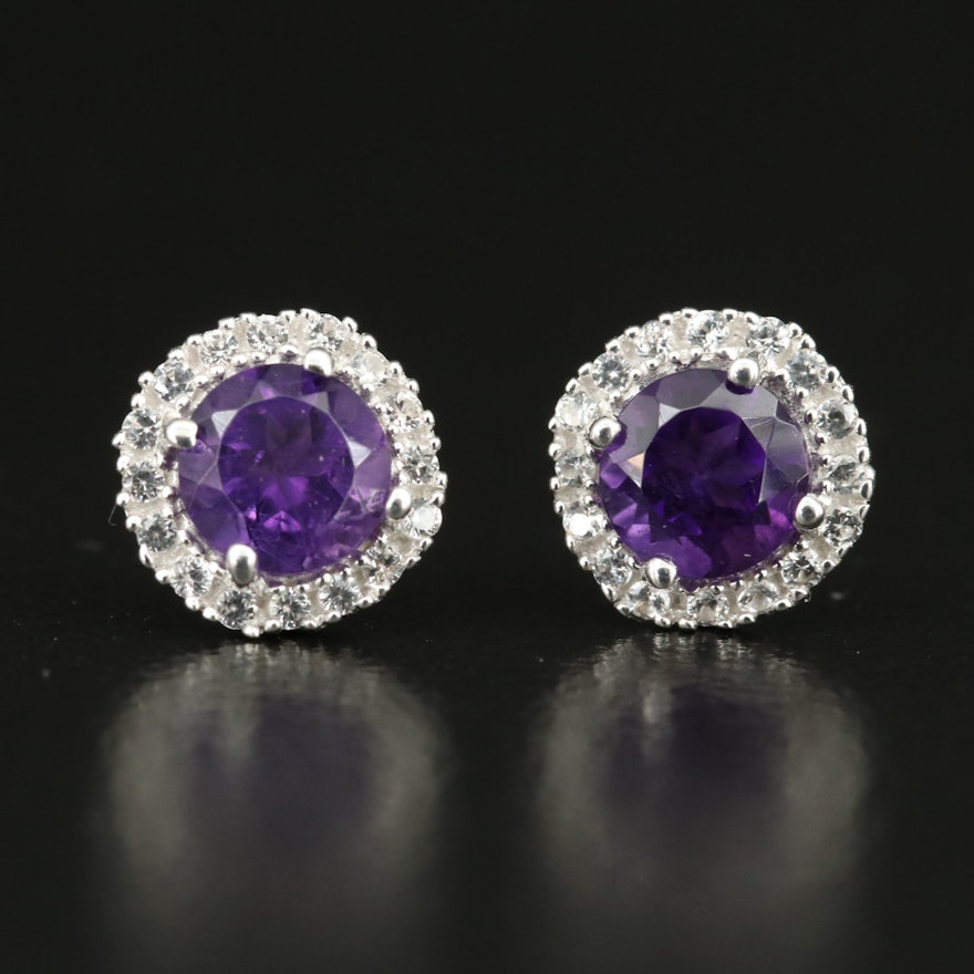 Sterling Amethyst and Sapphire Stud Earrings