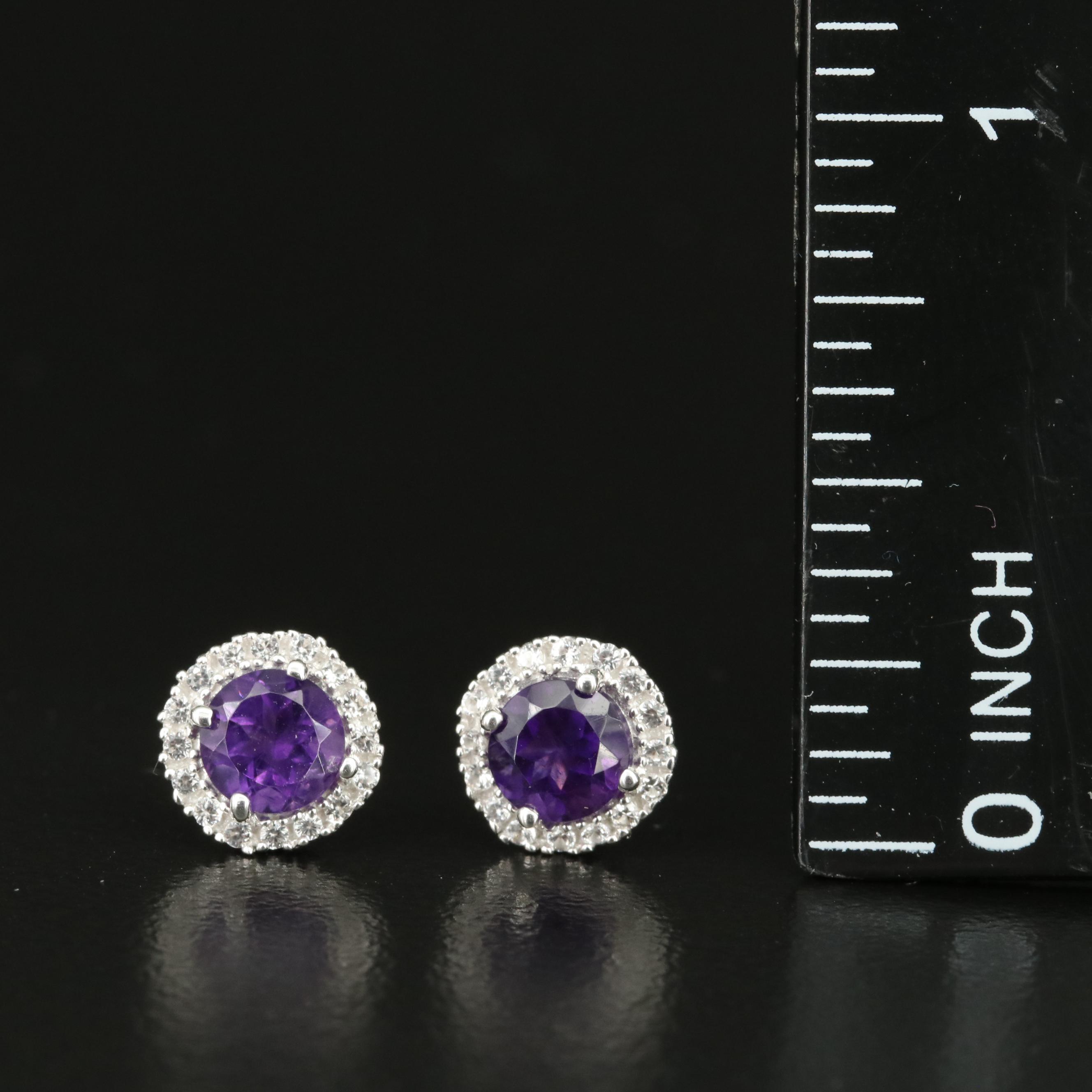 Sterling Amethyst and Sapphire Stud Earrings