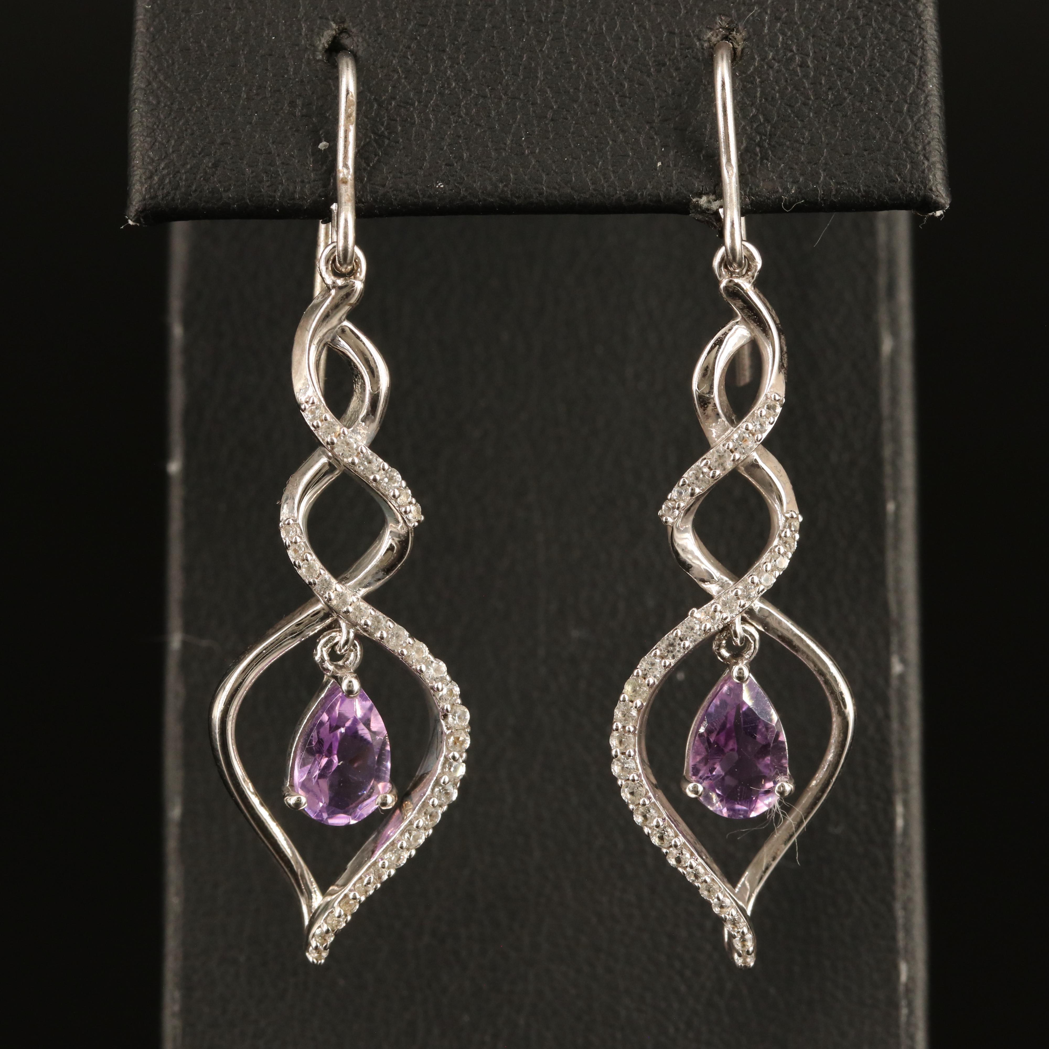 Sterling Amethyst and White Sapphire Spiral Earrings