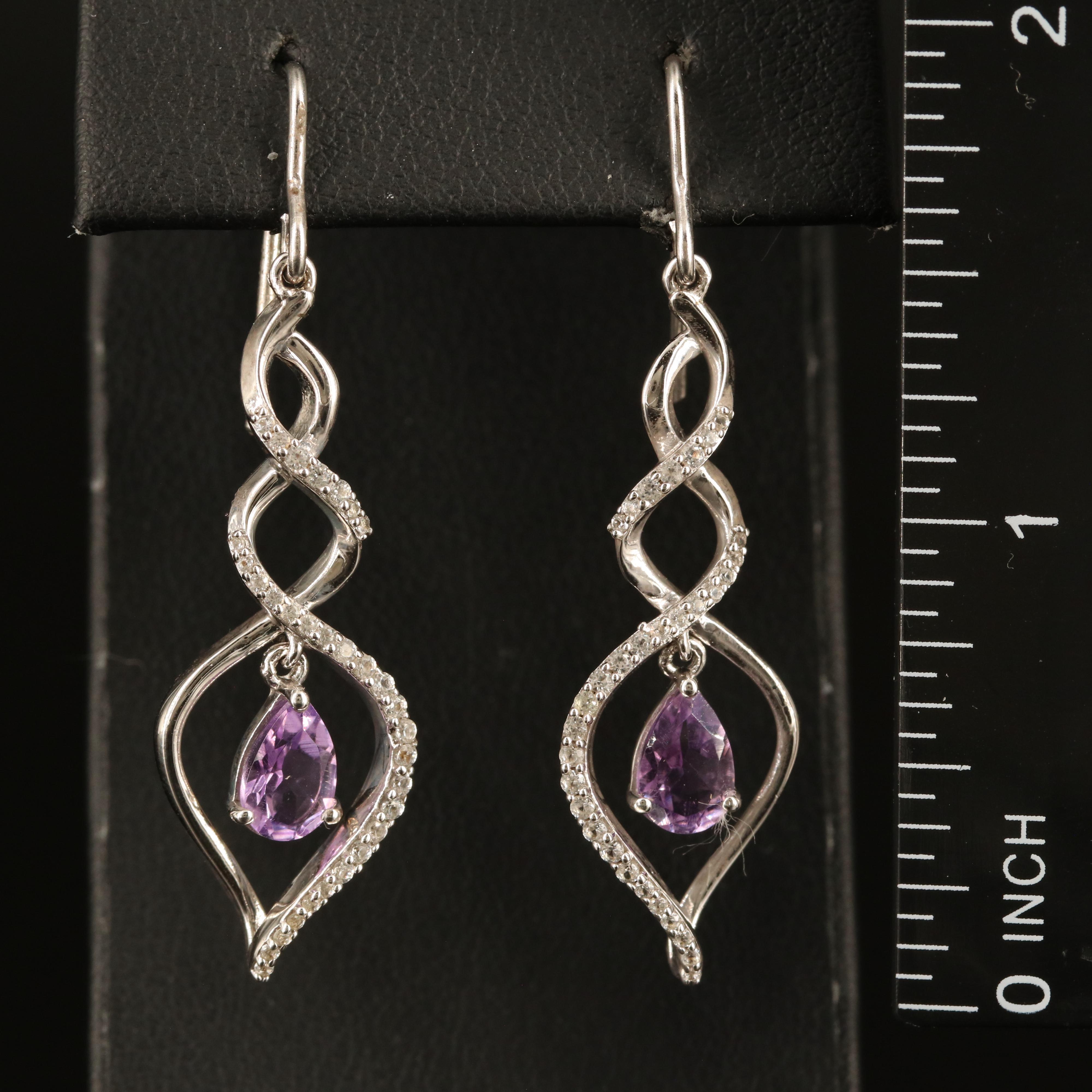 Sterling Amethyst and White Sapphire Spiral Earrings