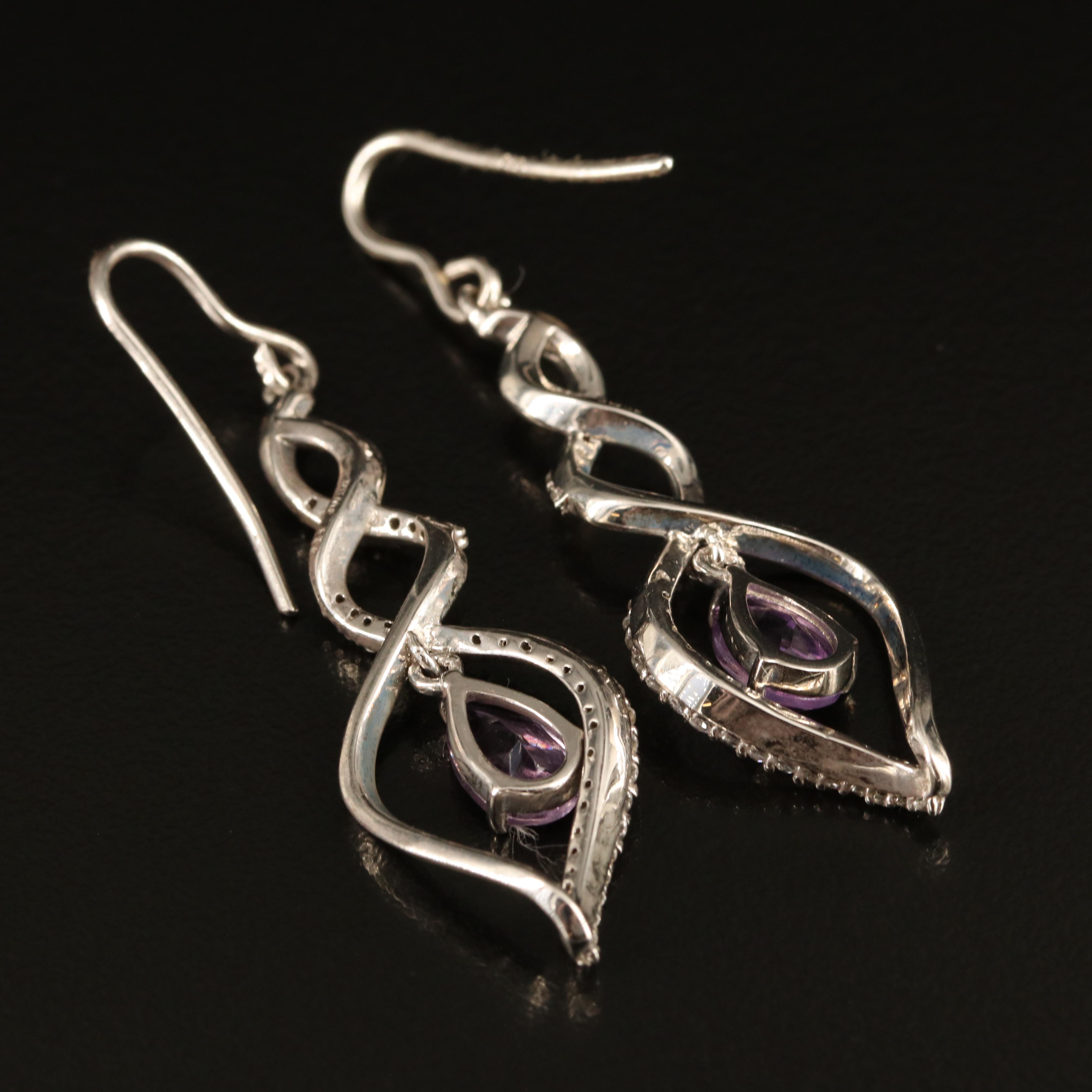 Sterling Amethyst and White Sapphire Spiral Earrings