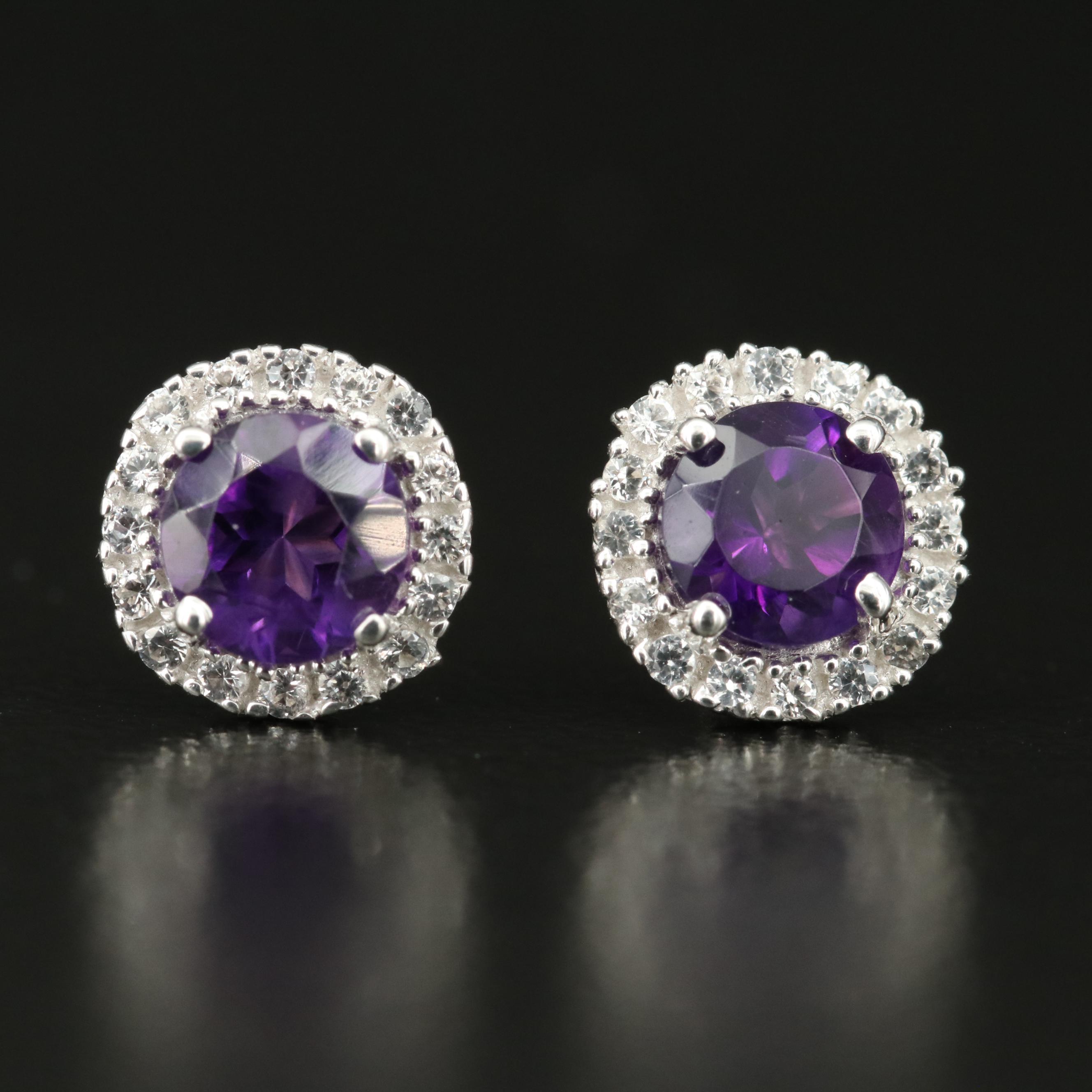 Sterling Amethyst and Sapphire Stud Earrings