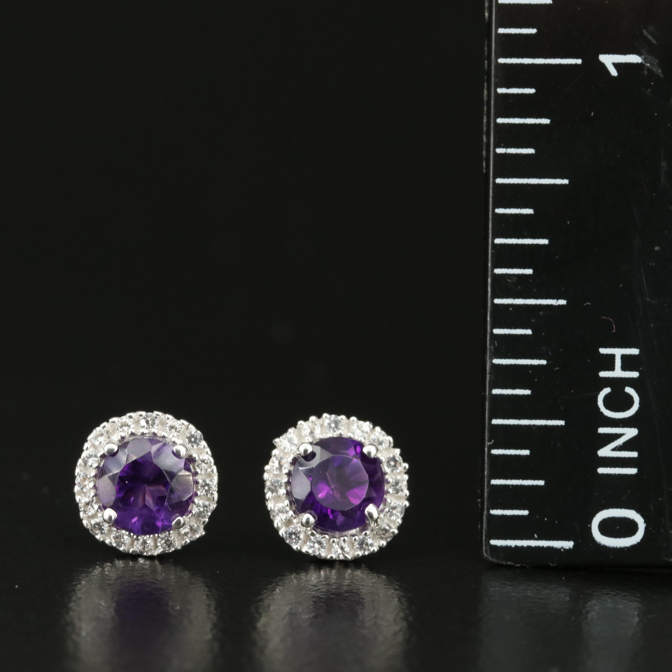 Sterling Amethyst and Sapphire Stud Earrings