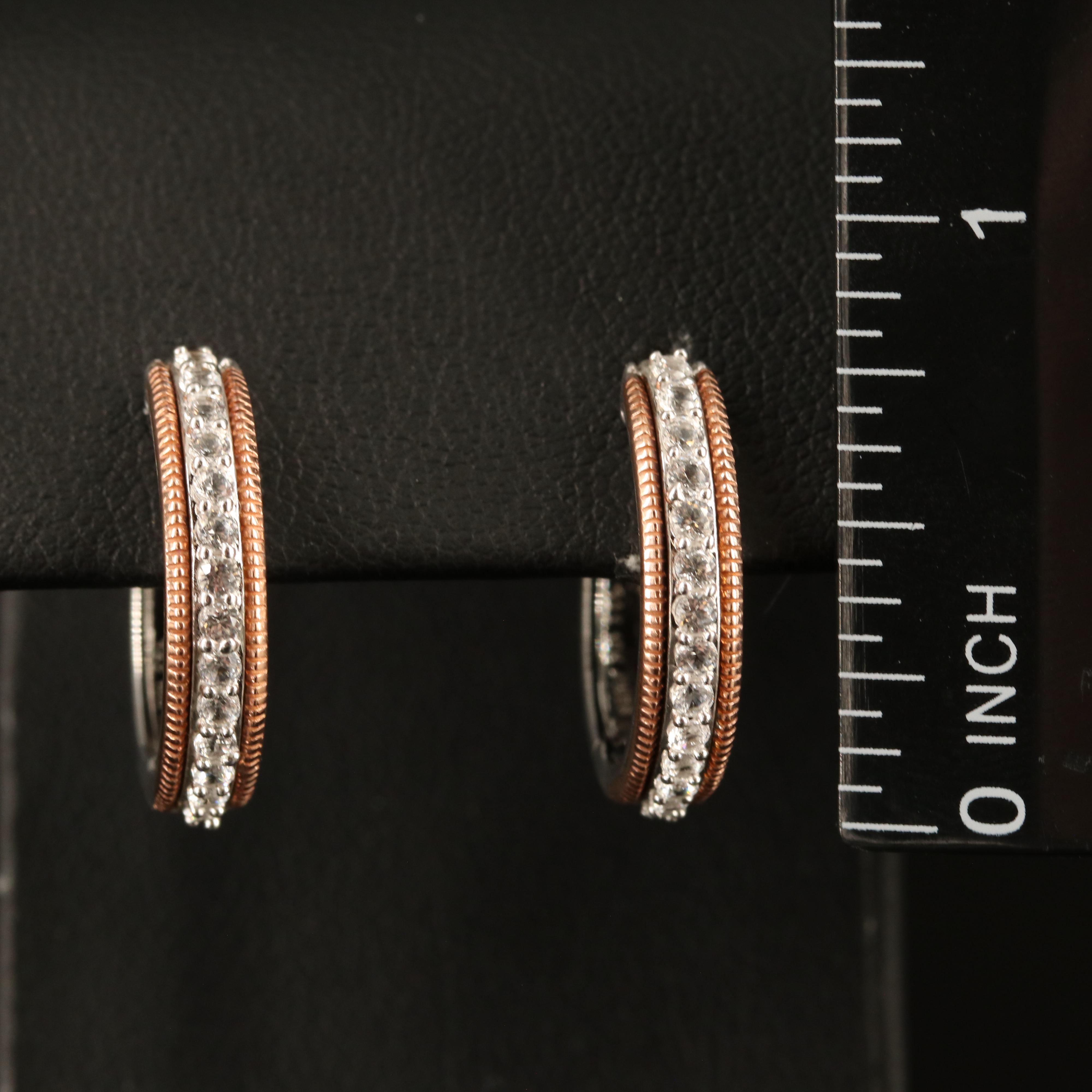 Sterling White Sapphire Hoop Earrings with 10K Accents