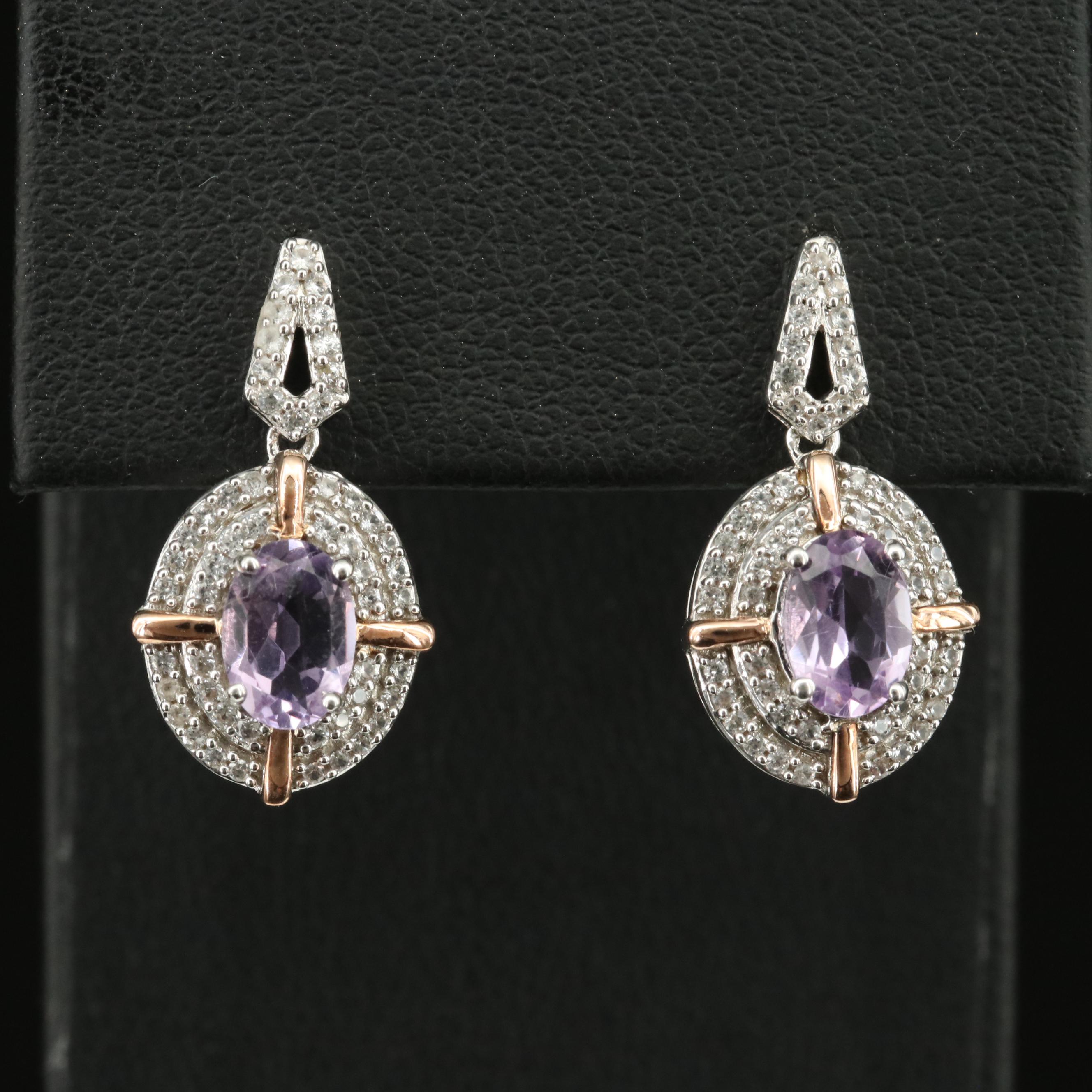 Sterling Amethyst and Sapphire Earrings with 10K Rose Gold Accents