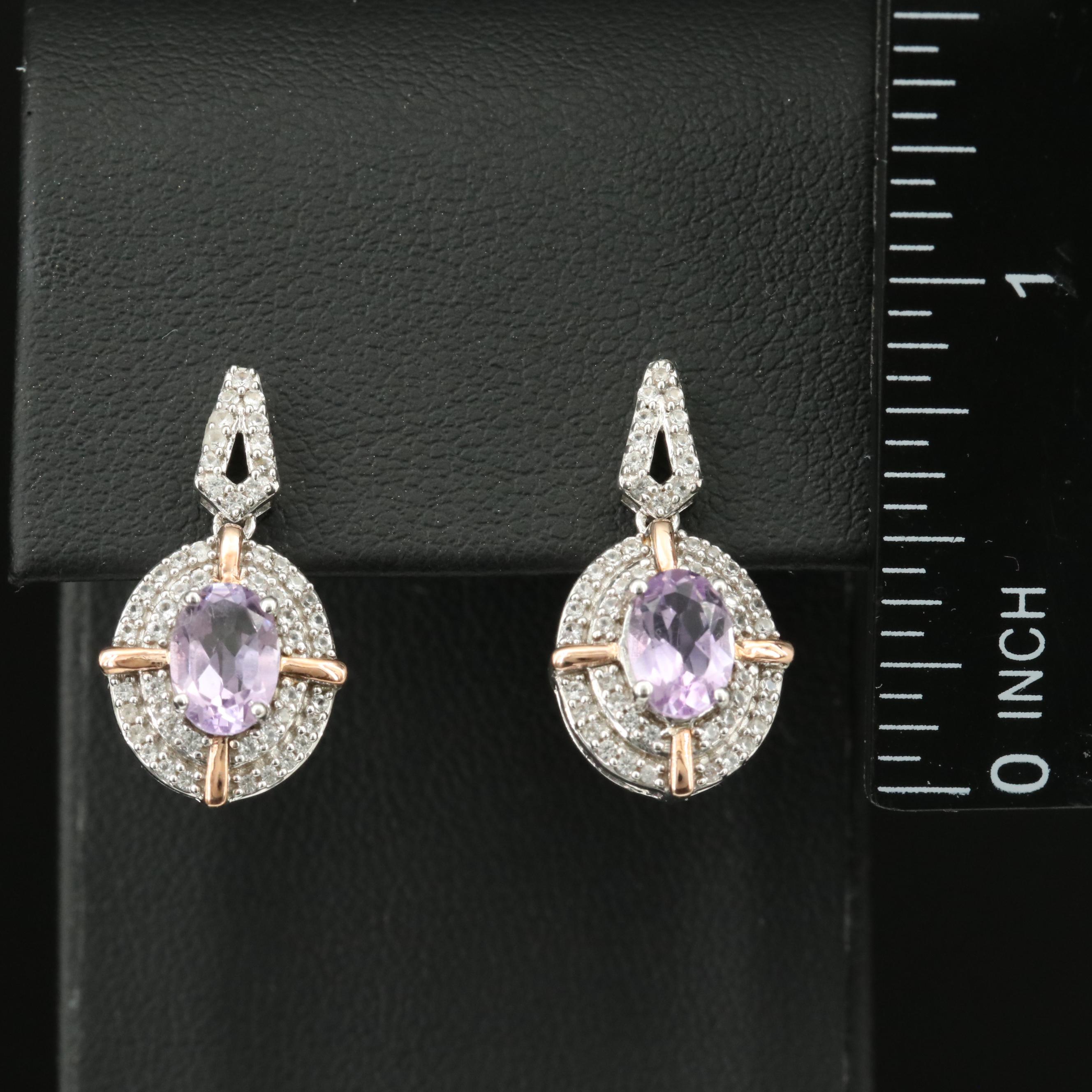 Sterling Amethyst and Sapphire Earrings with 10K Rose Gold Accents