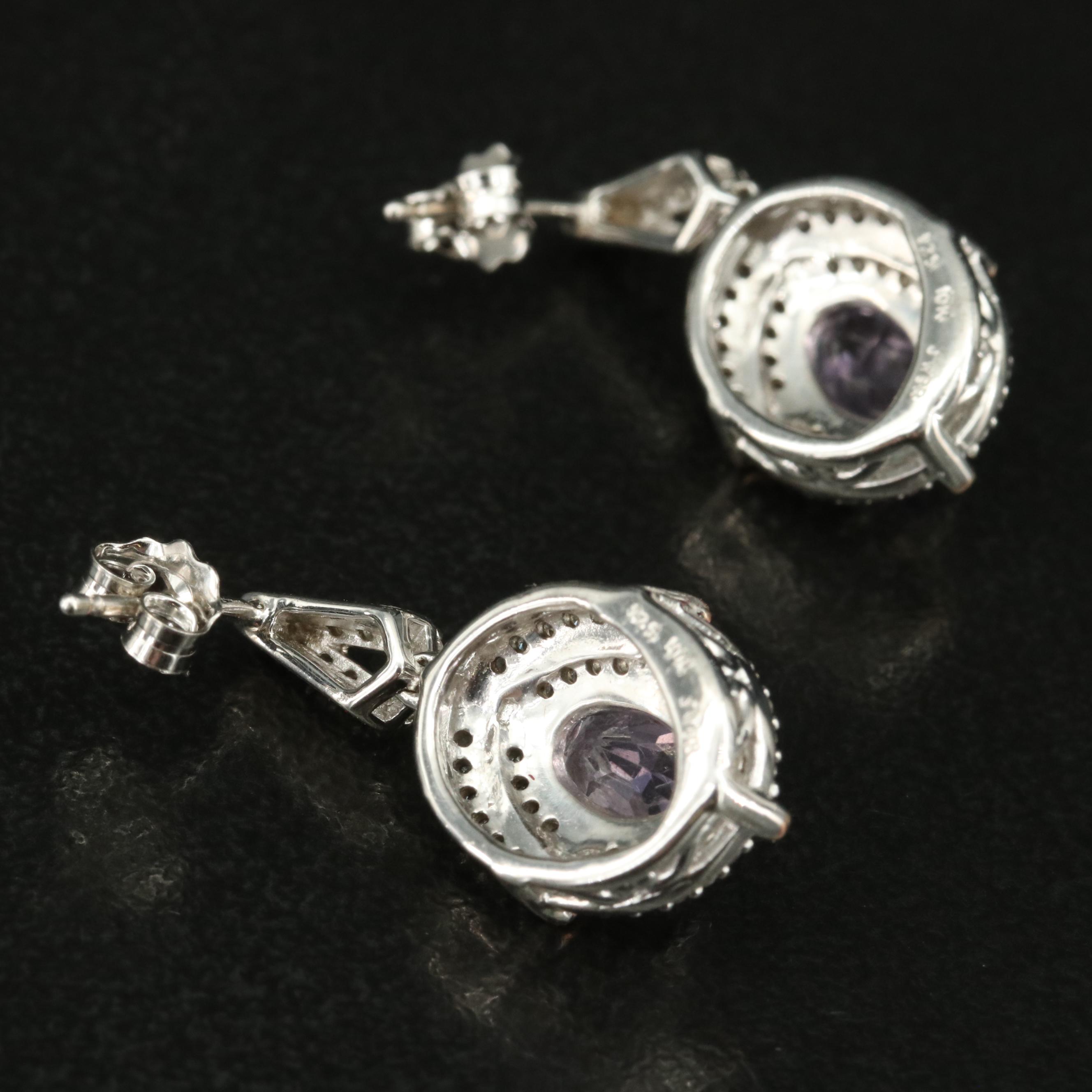Sterling Amethyst and Sapphire Earrings with 10K Rose Gold Accents