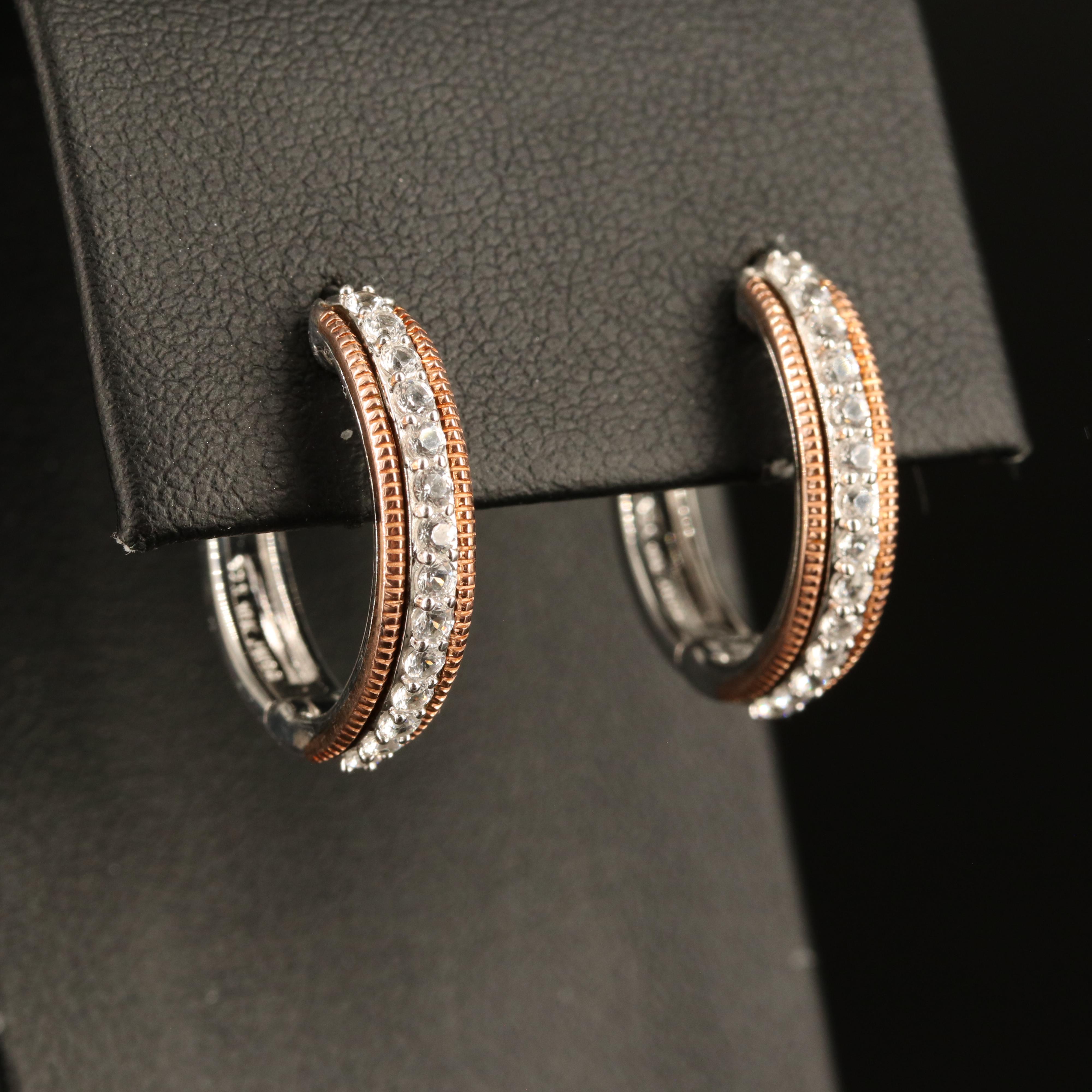 Sterling White Sapphire Hoop Earrings with 10K Accents