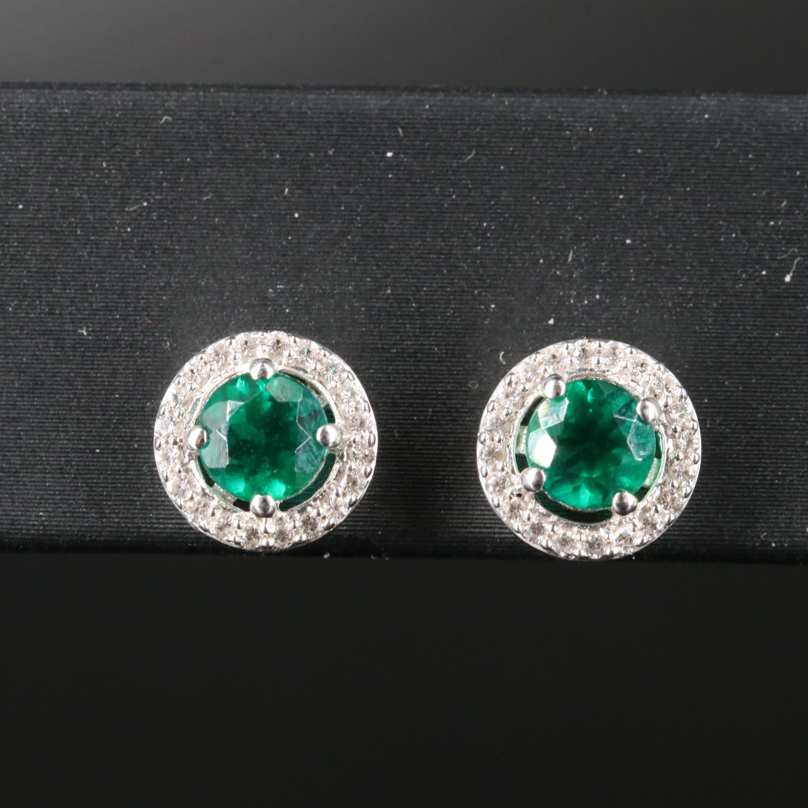 Sterling Emerald and Sapphire Stud Earrings