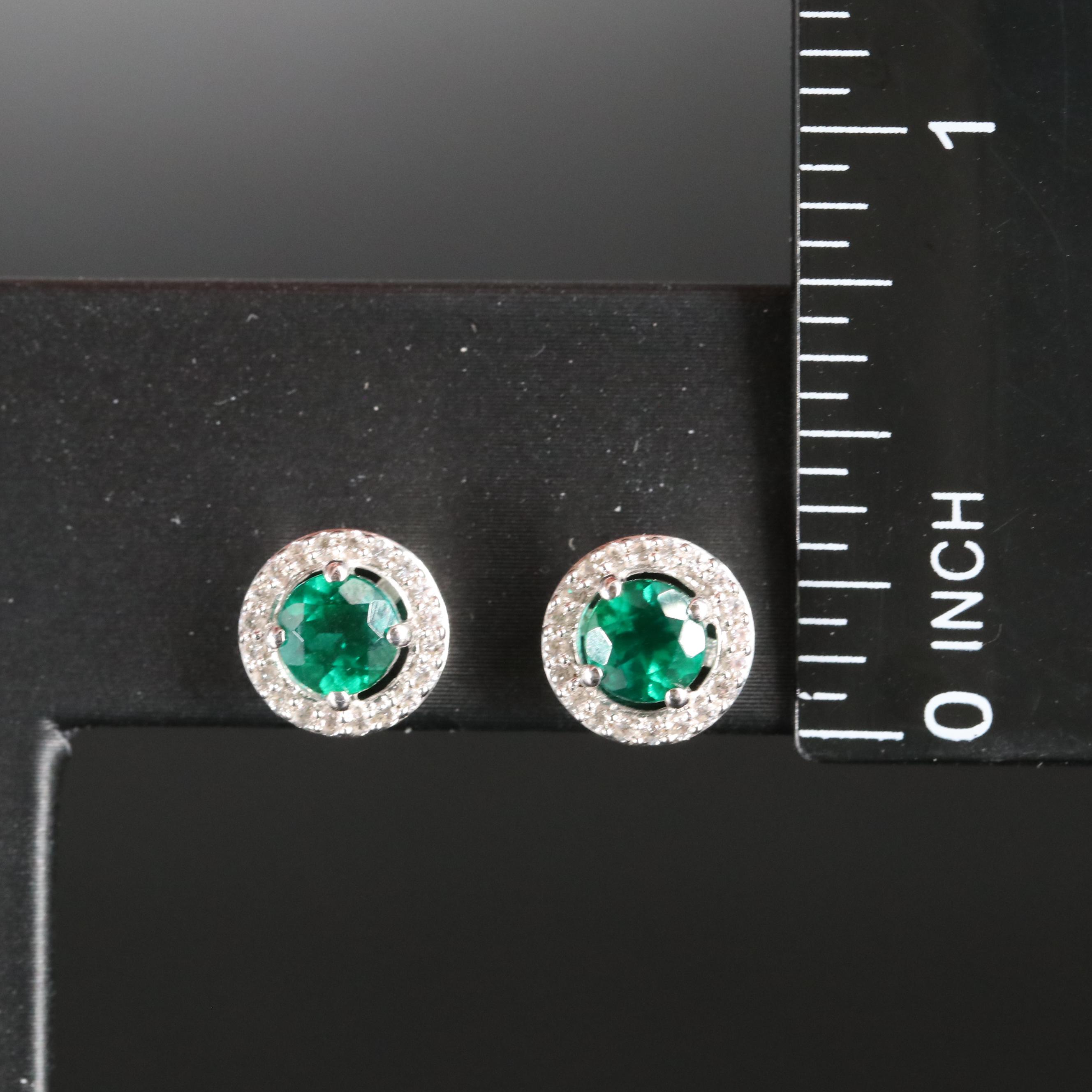 Sterling Emerald and Sapphire Stud Earrings
