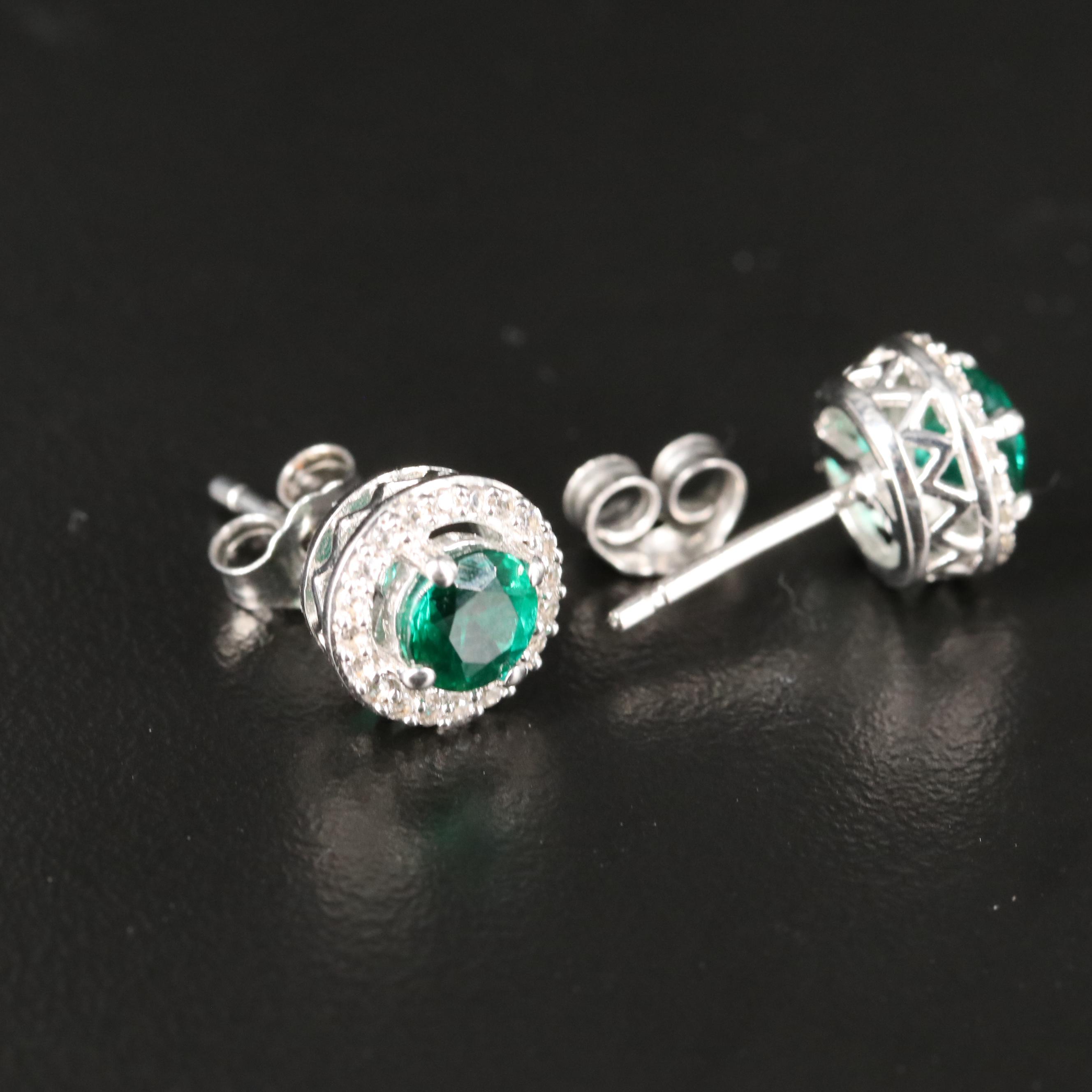Sterling Emerald and Sapphire Stud Earrings