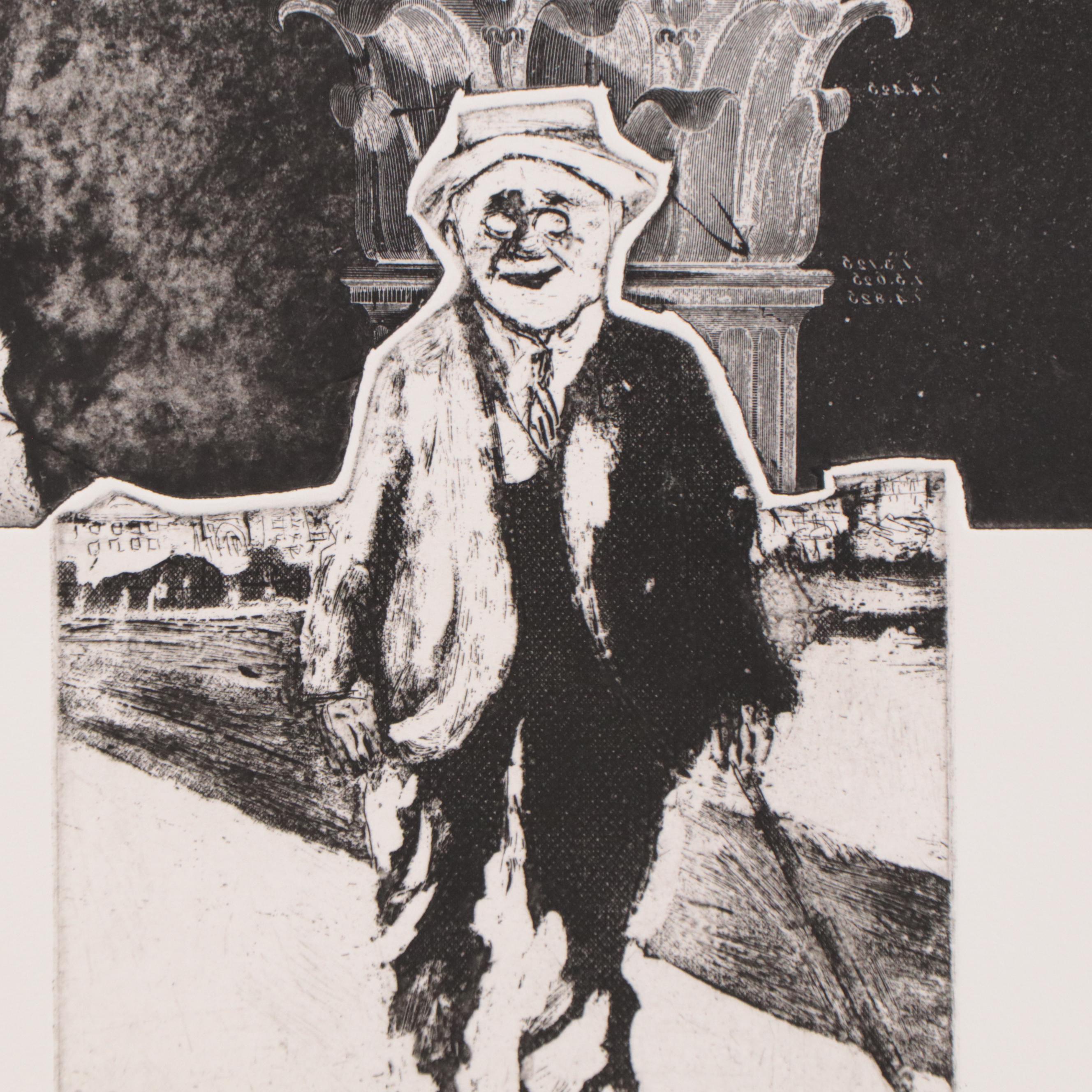 Sidney Chafetz Etching of Man and Corinthian Capital