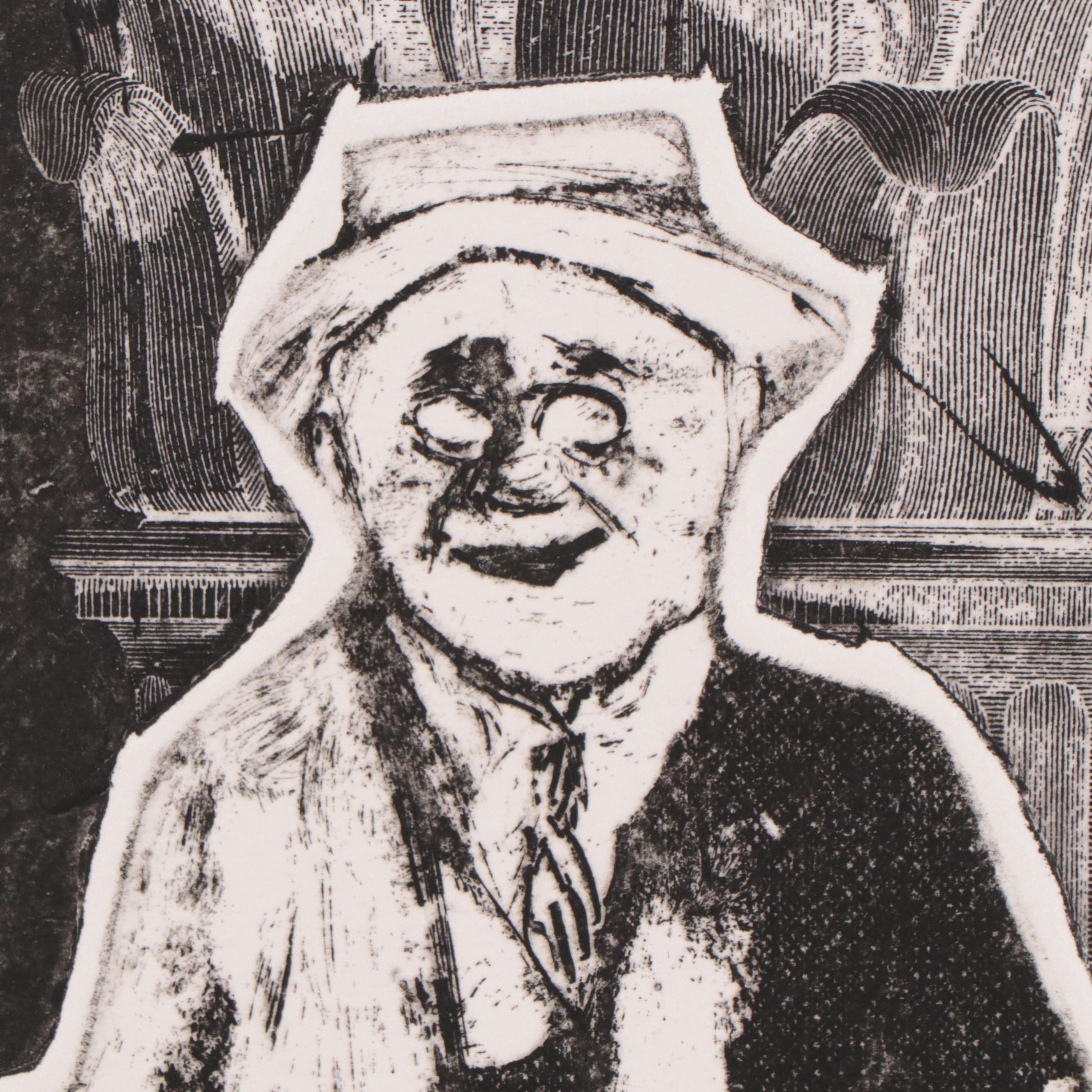 Sidney Chafetz Etching of Man and Corinthian Capital