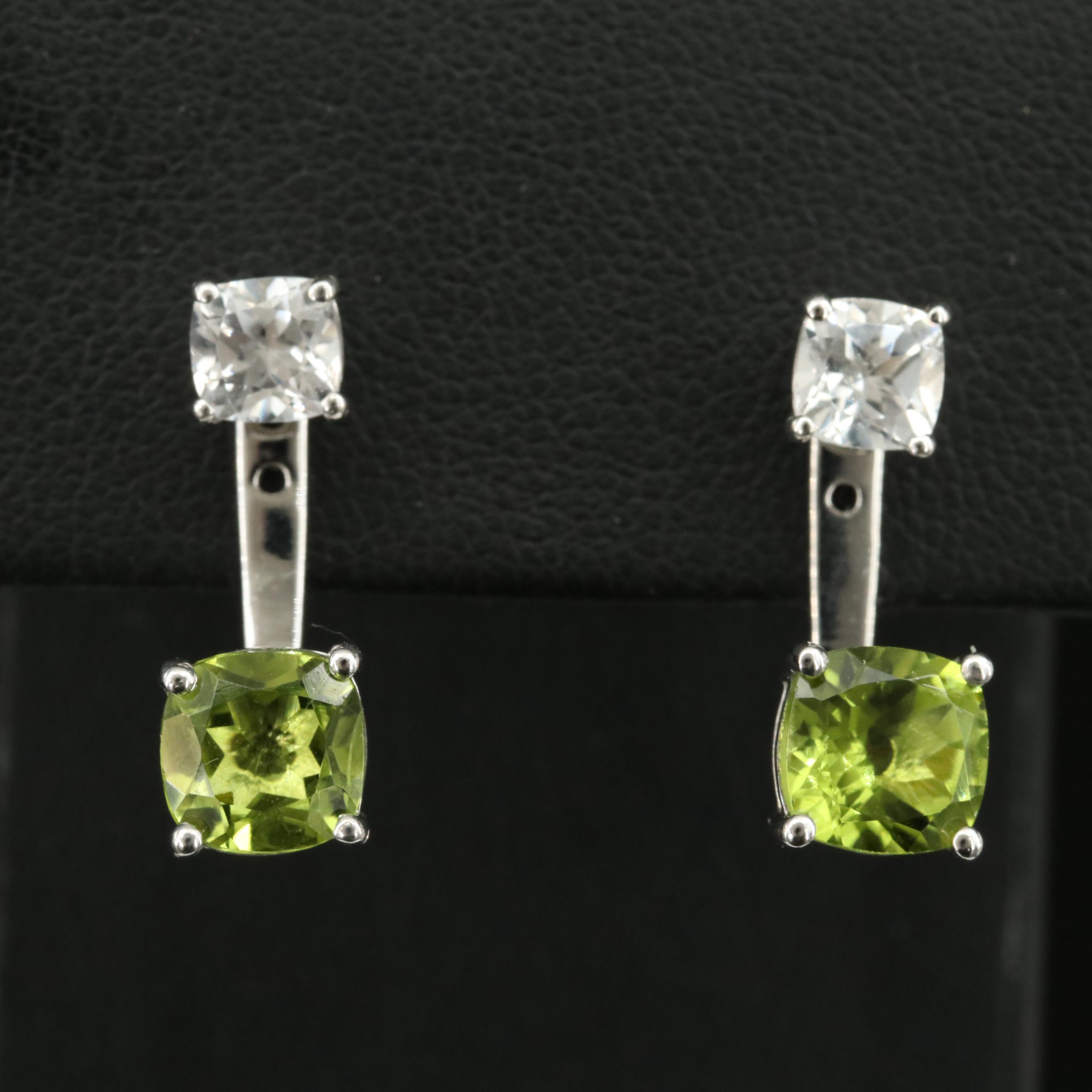 Sterling Sapphire Stud Earrings with Peridot Enhancers