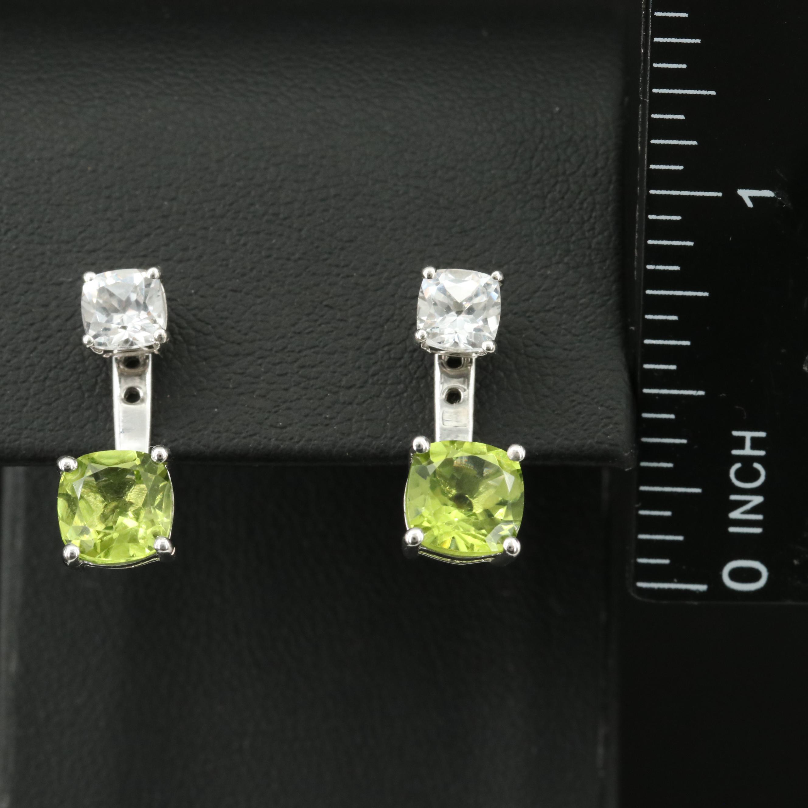 Sterling Sapphire Stud Earrings with Peridot Enhancers