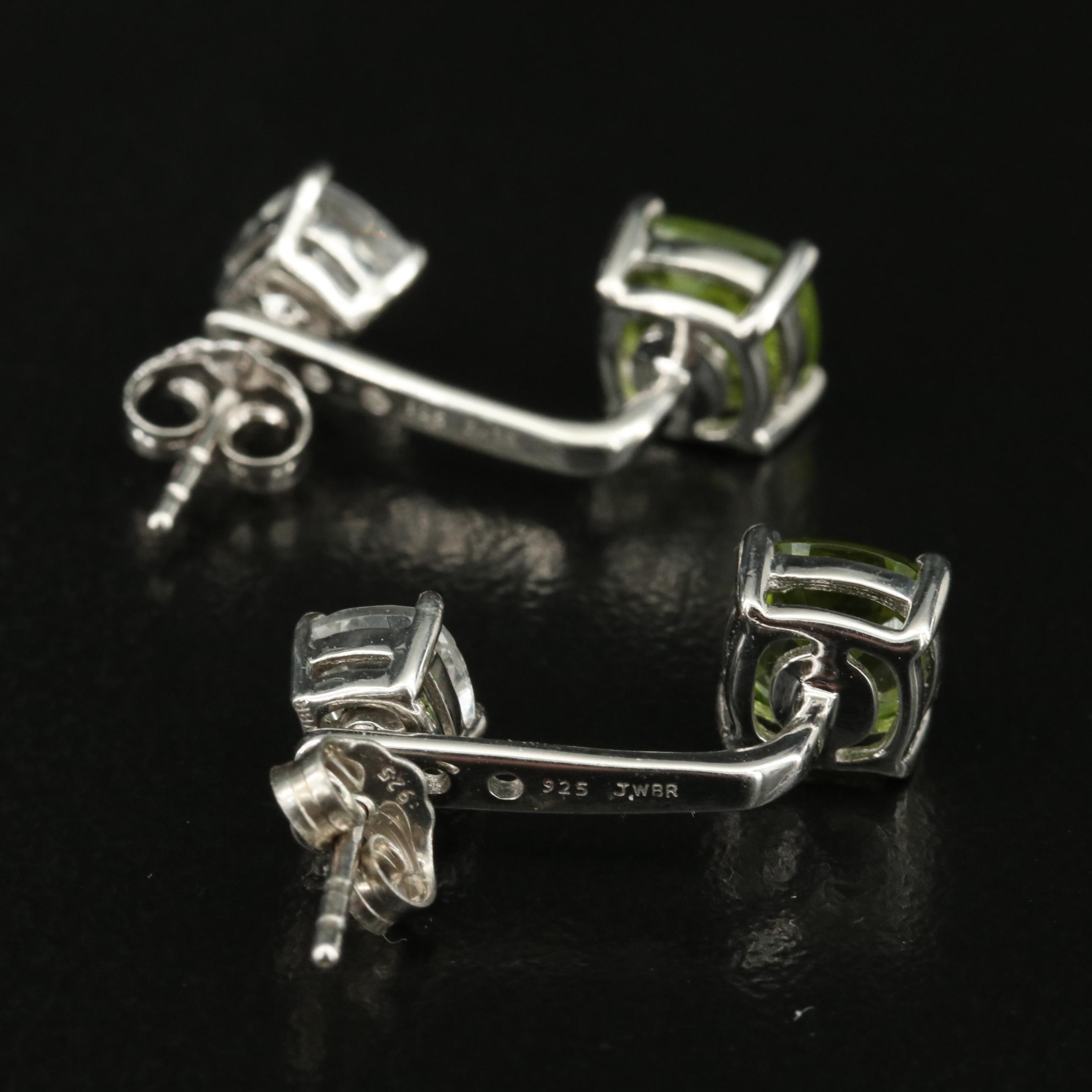 Sterling Sapphire Stud Earrings with Peridot Enhancers