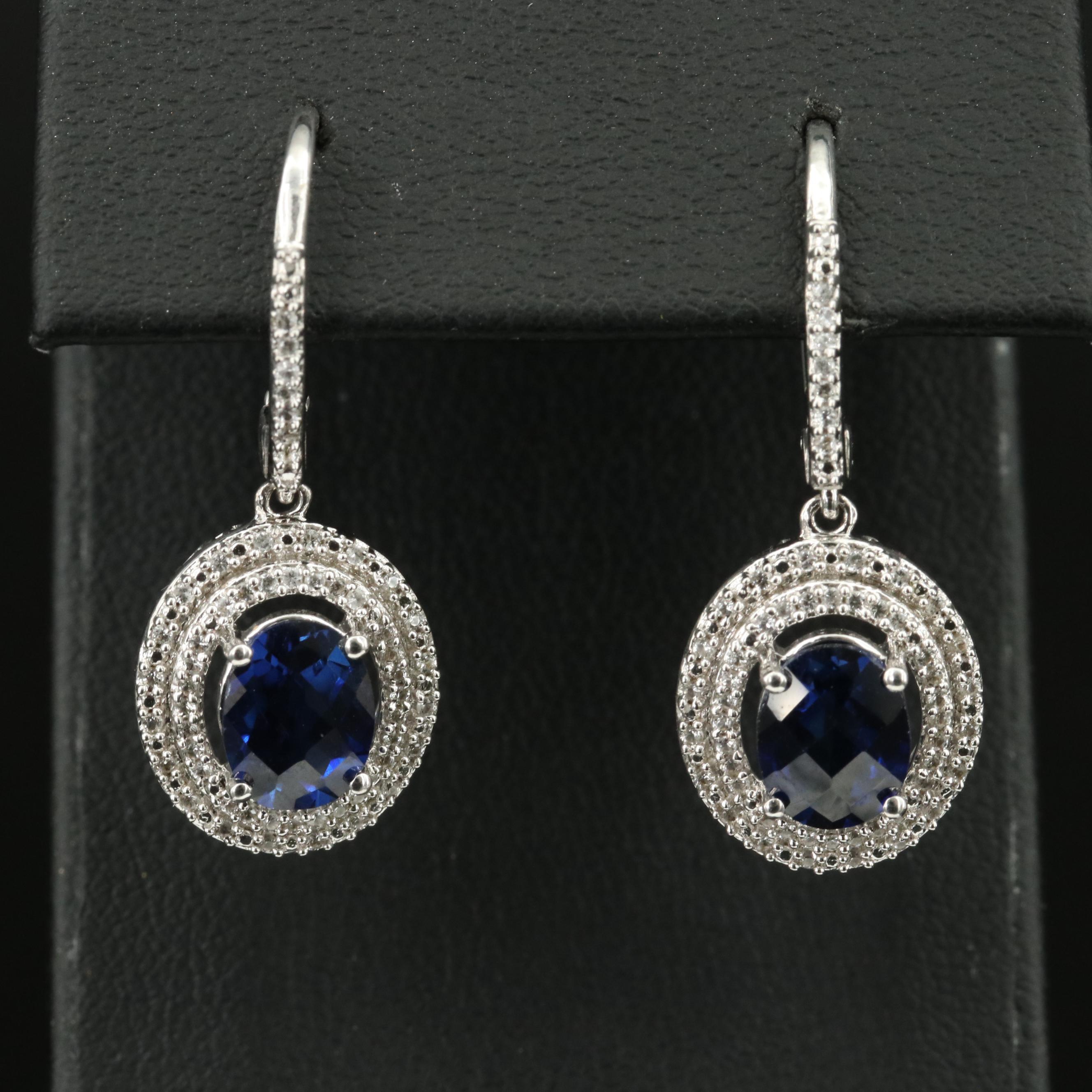 Sterling Blue Sapphire and Sapphire Earrings