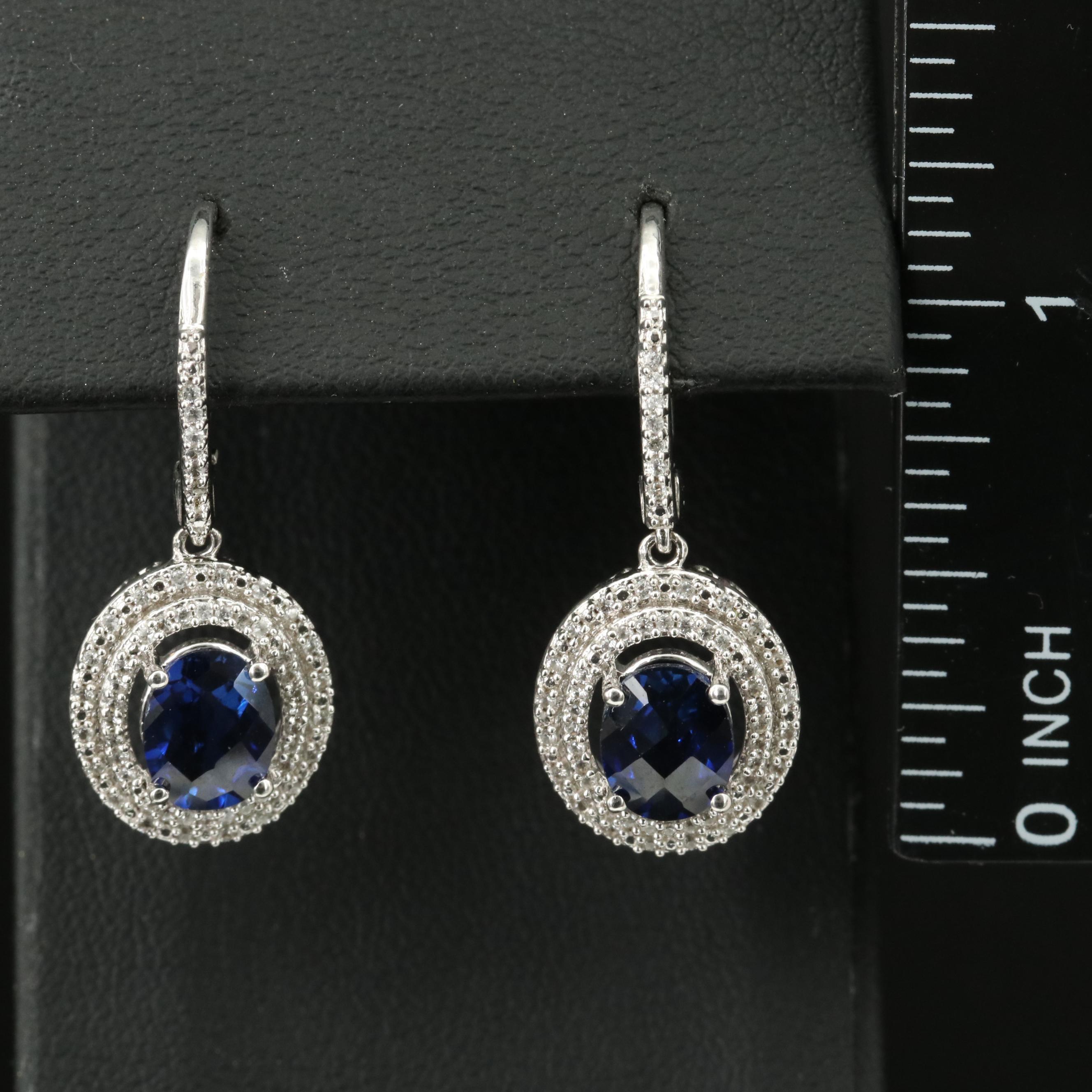 Sterling Blue Sapphire and Sapphire Earrings