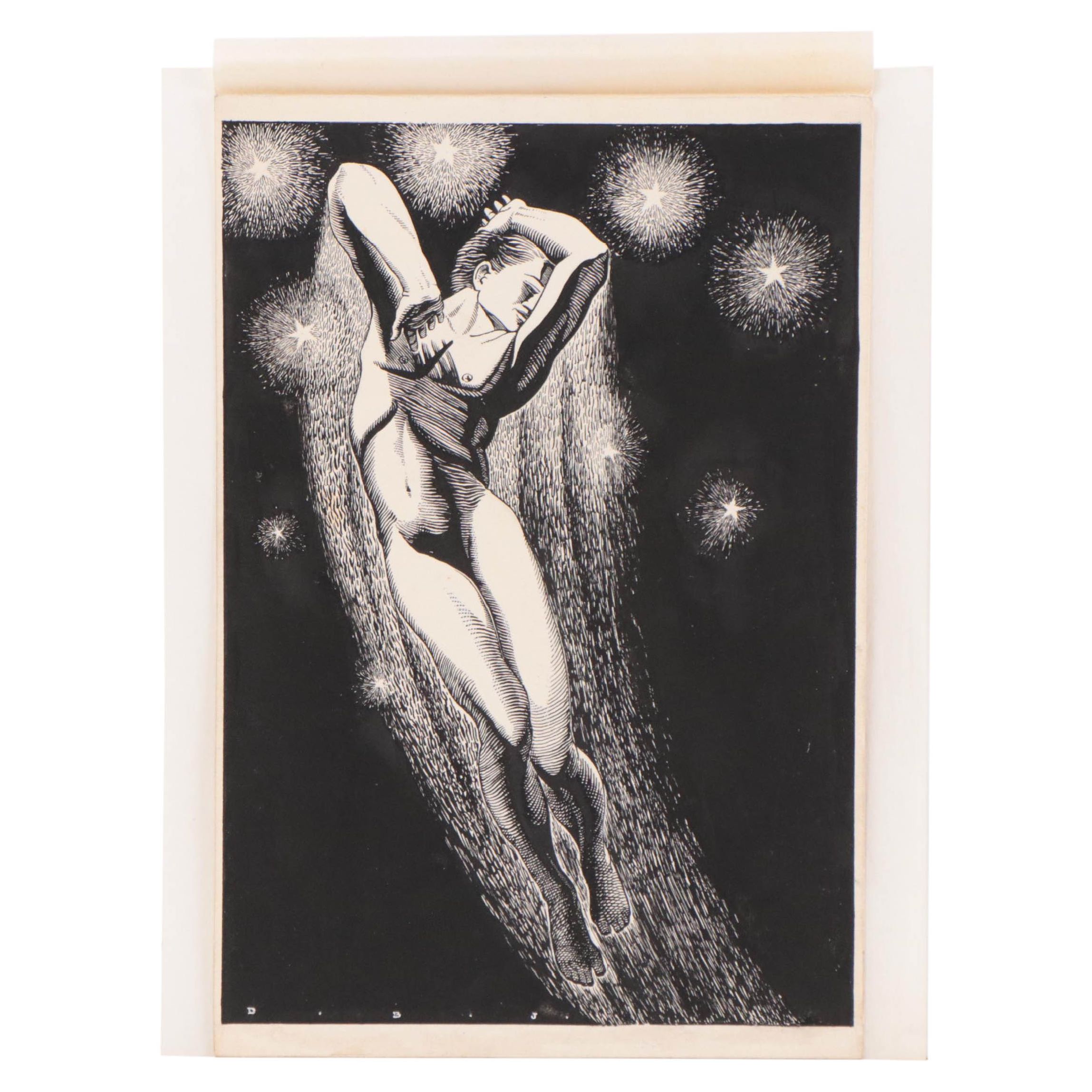 Dan Burne Jones Embellished Wood Engraving "Stardust," 1936