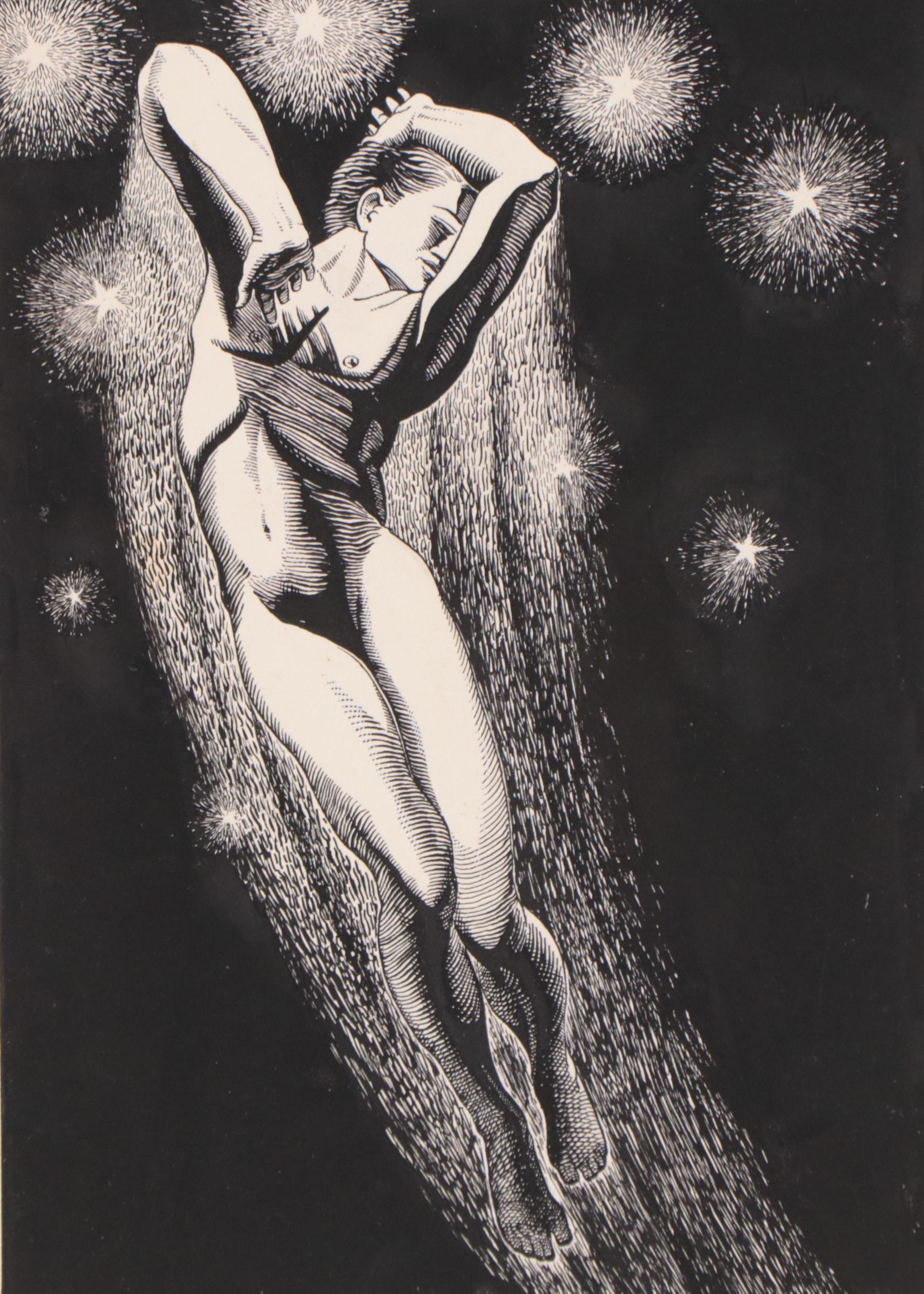 Dan Burne Jones Embellished Wood Engraving "Stardust," 1936