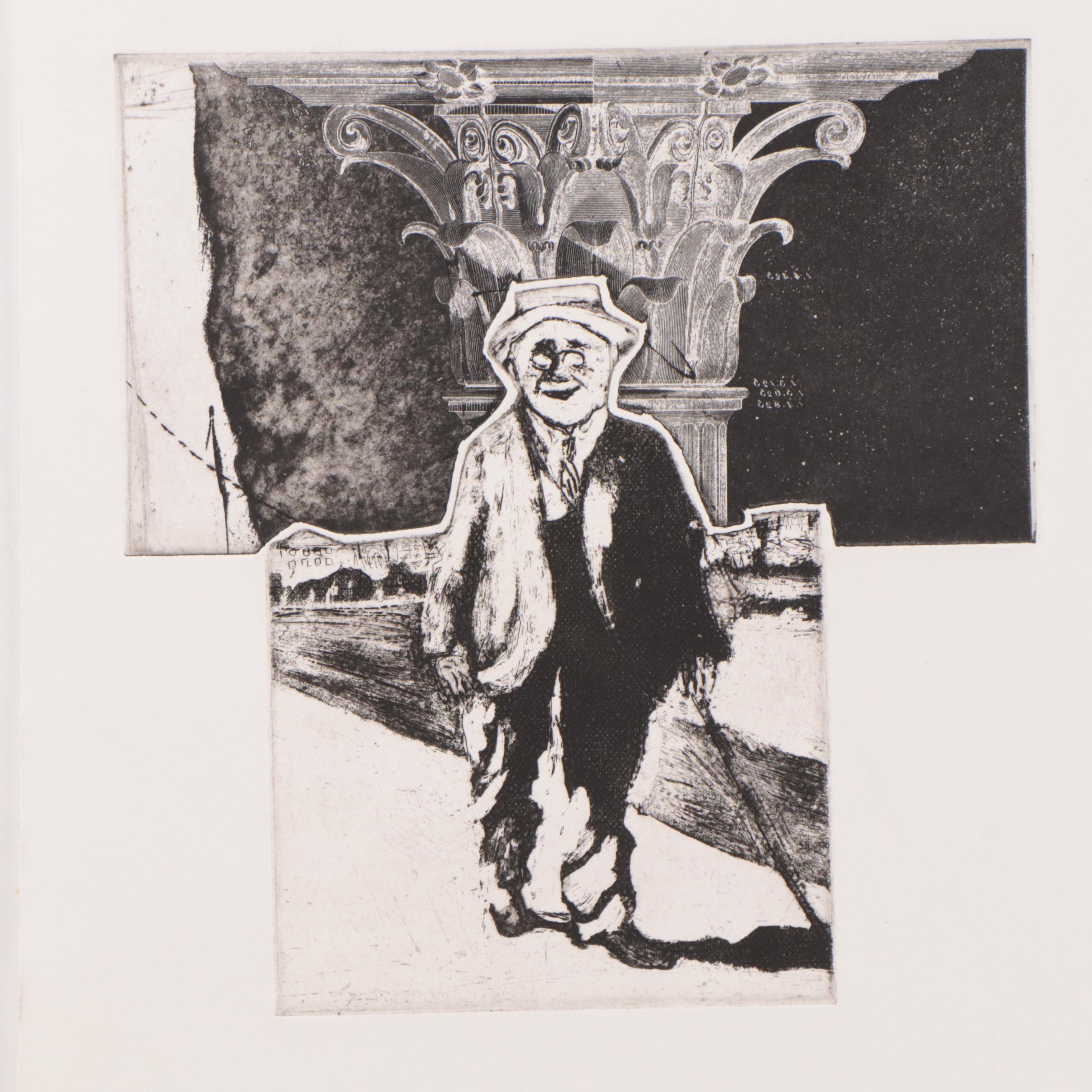 Sidney Chafetz Etching of Man and Corinthian Capital