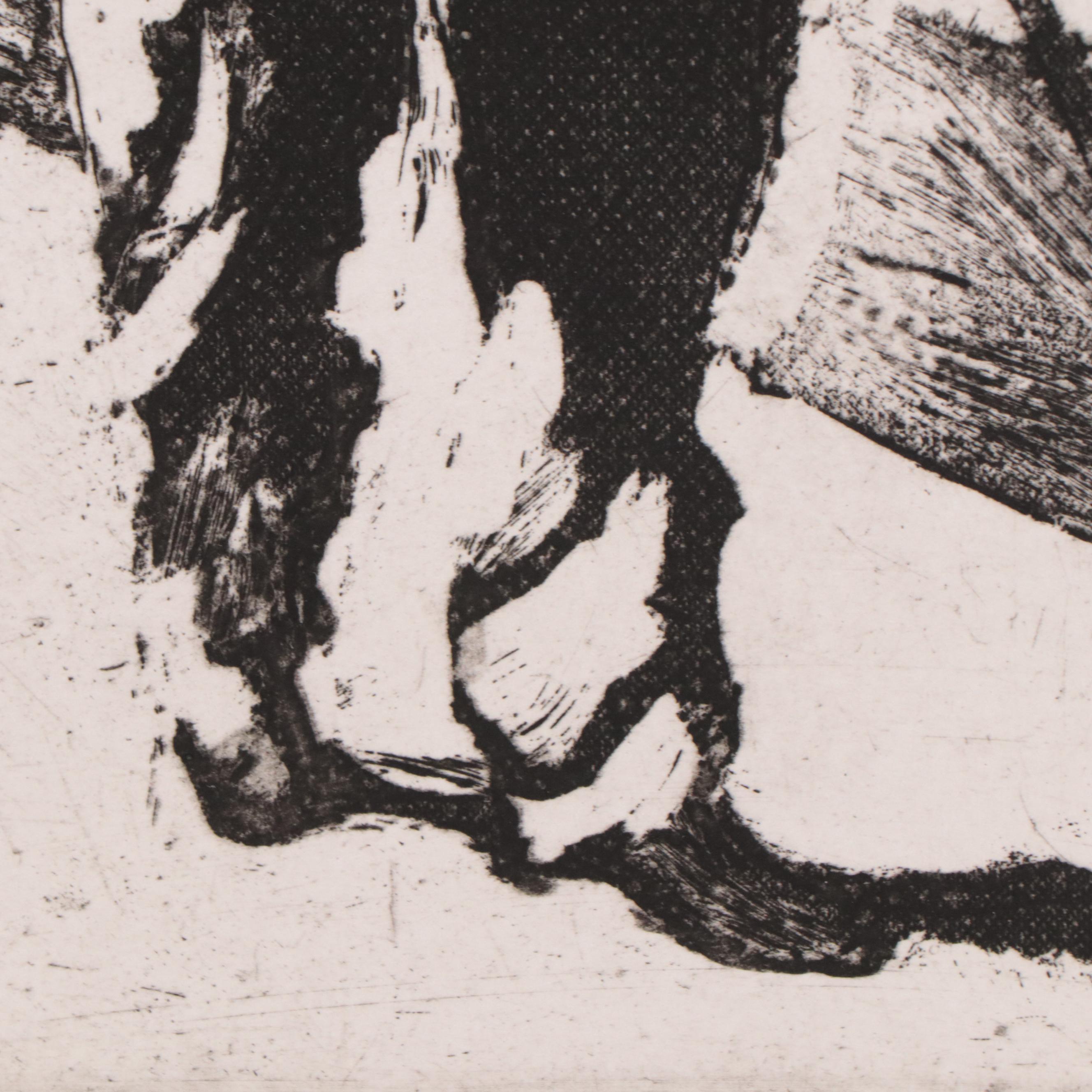 Sidney Chafetz Etching of Man and Corinthian Capital