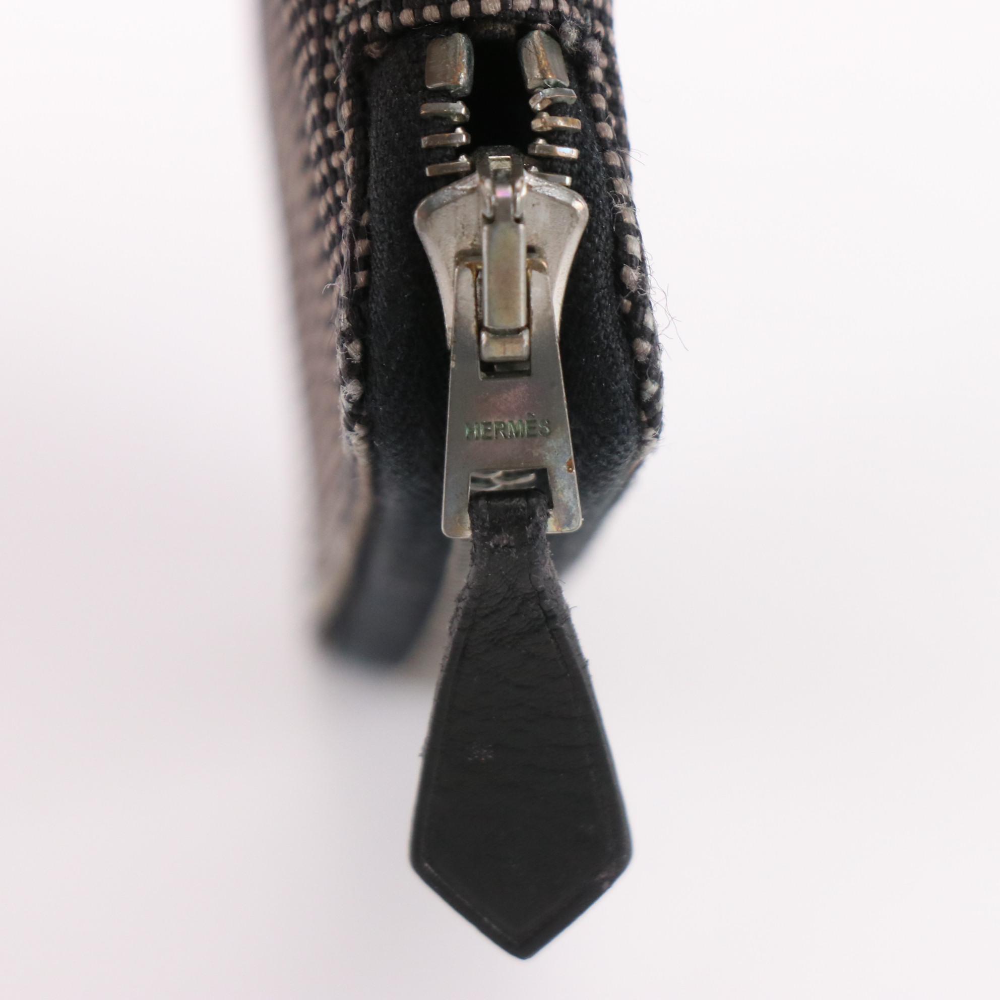 Hermès Herline Zip-Around Wallet in Gray and Black Nylon