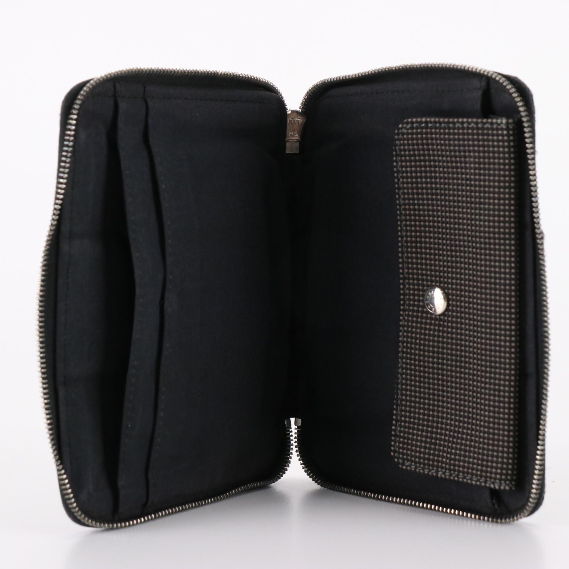 Hermès Herline Zip-Around Wallet in Gray and Black Nylon