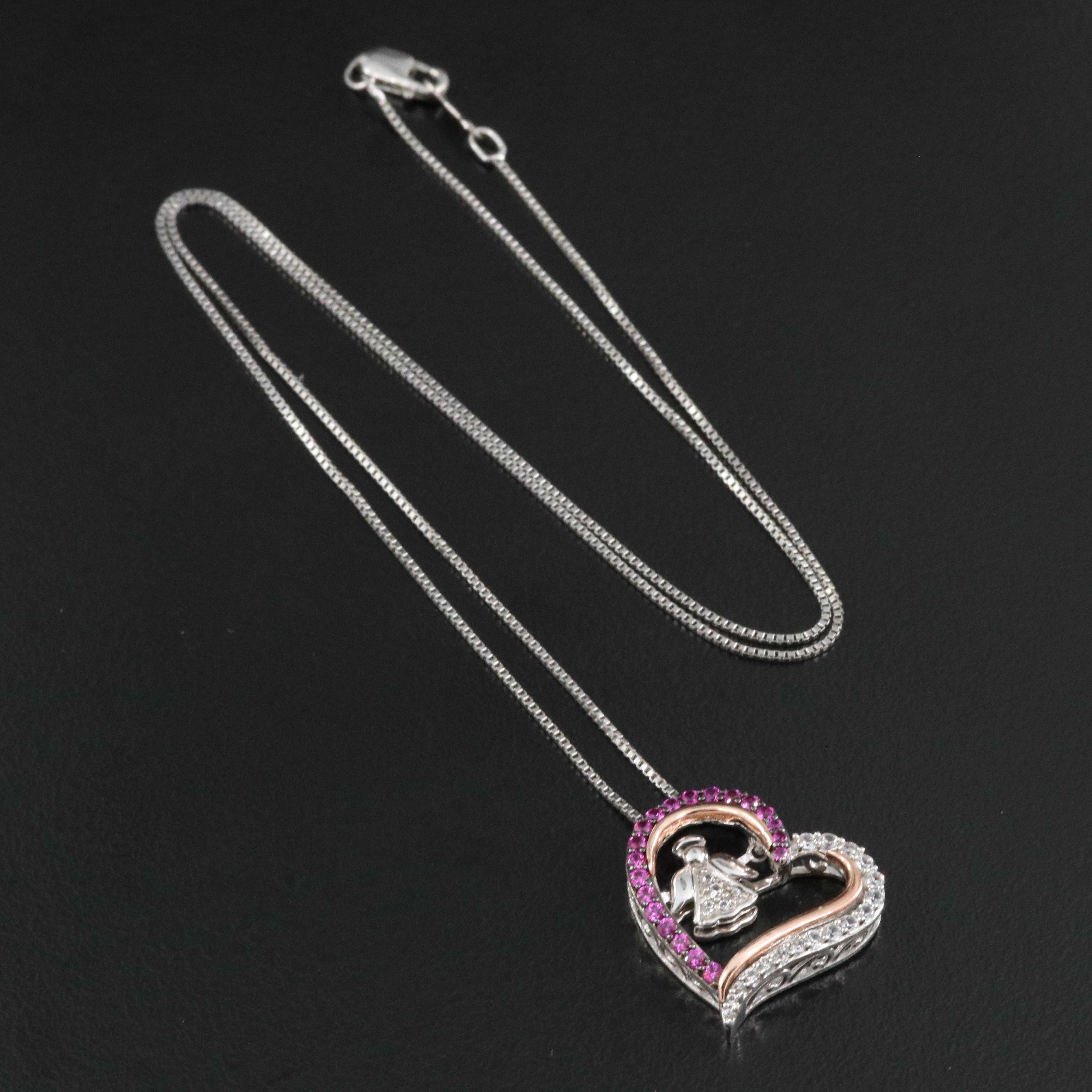 Ruby and Sapphire Angel Heart Tremble Necklace with 10K Rose Gold Accents