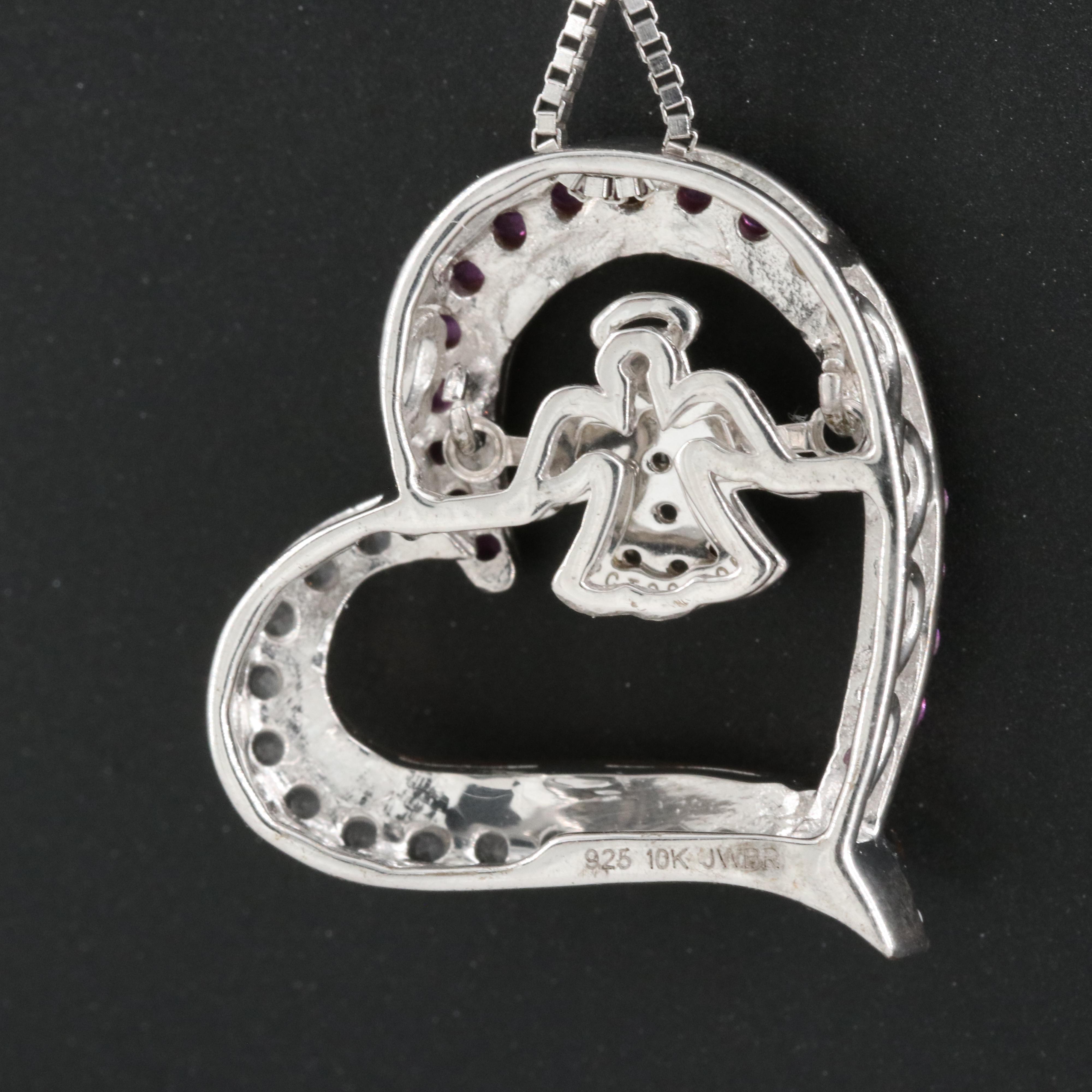 Ruby and Sapphire Angel Heart Tremble Necklace with 10K Rose Gold Accents