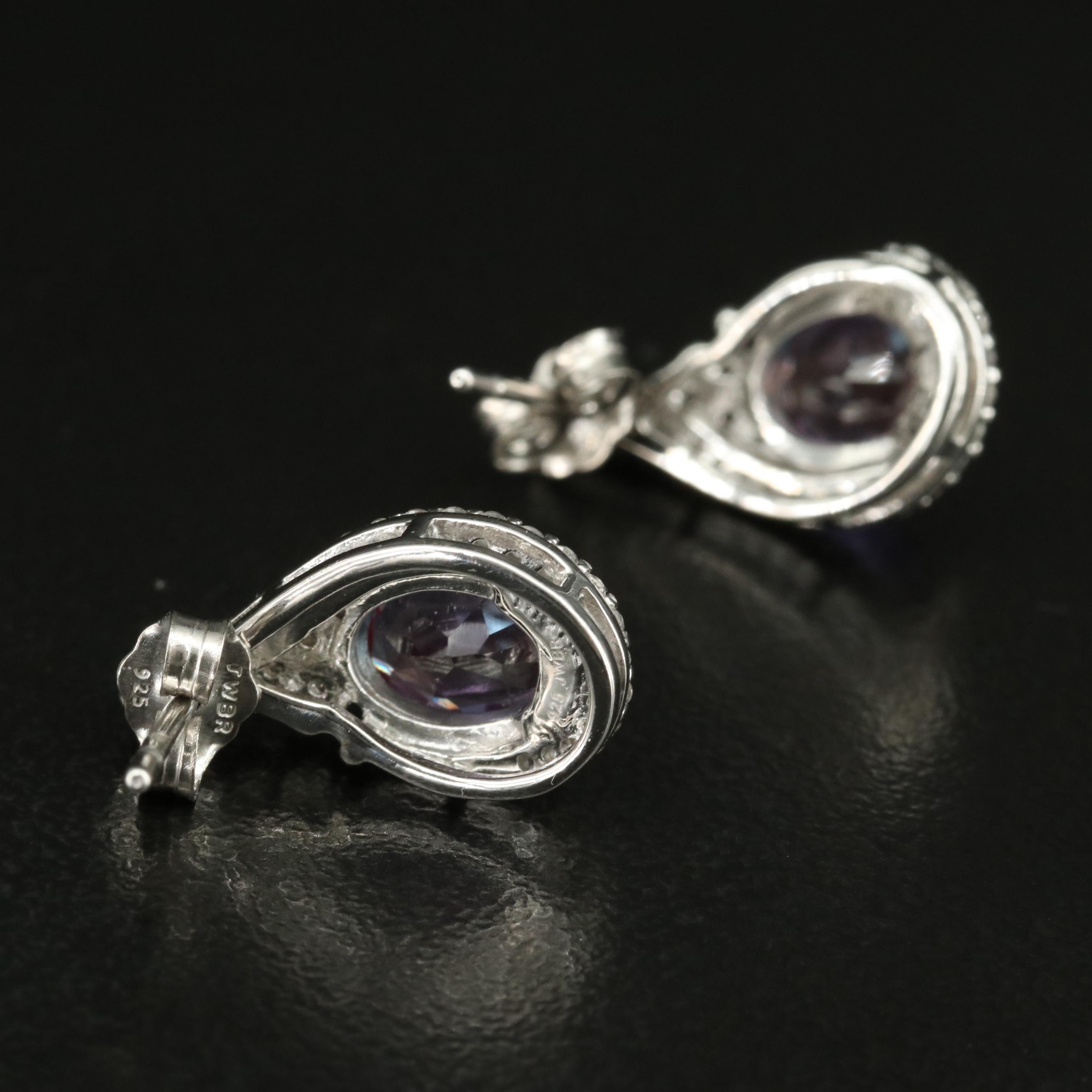 Sterling Color Change Sapphire and Sapphire Earrings