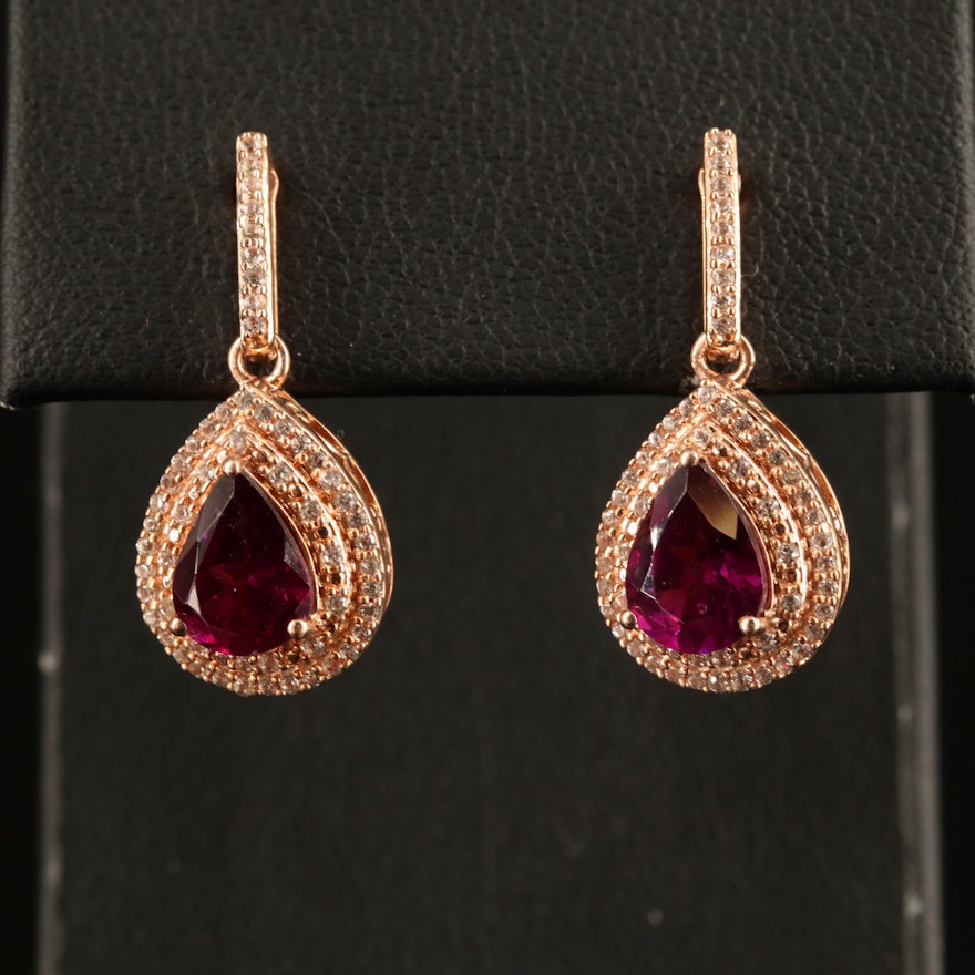 Rose-Tone Sterling Garnet and White Sapphire Earrings