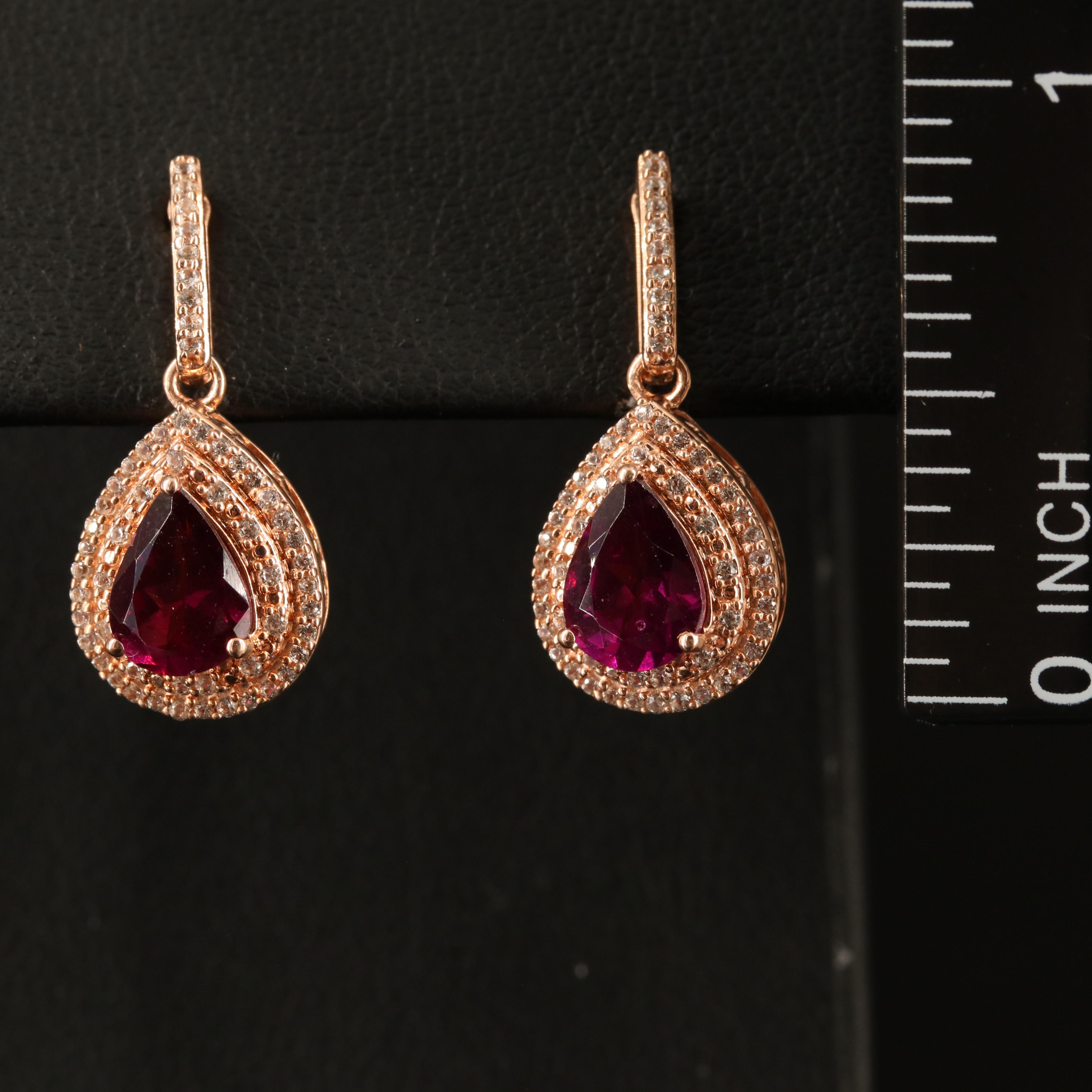 Rose-Tone Sterling Garnet and White Sapphire Earrings