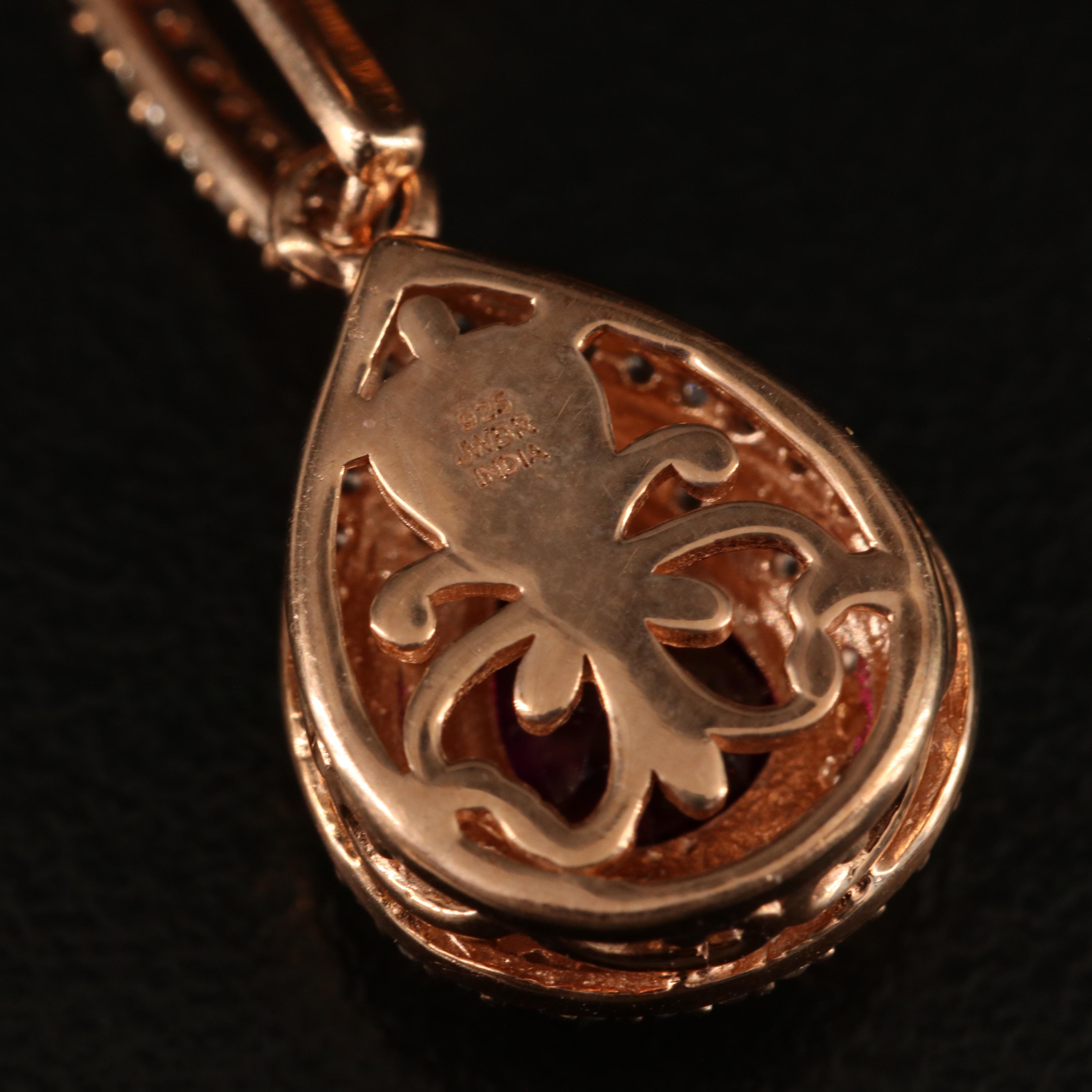 Rose-Tone Sterling Garnet and White Sapphire Earrings