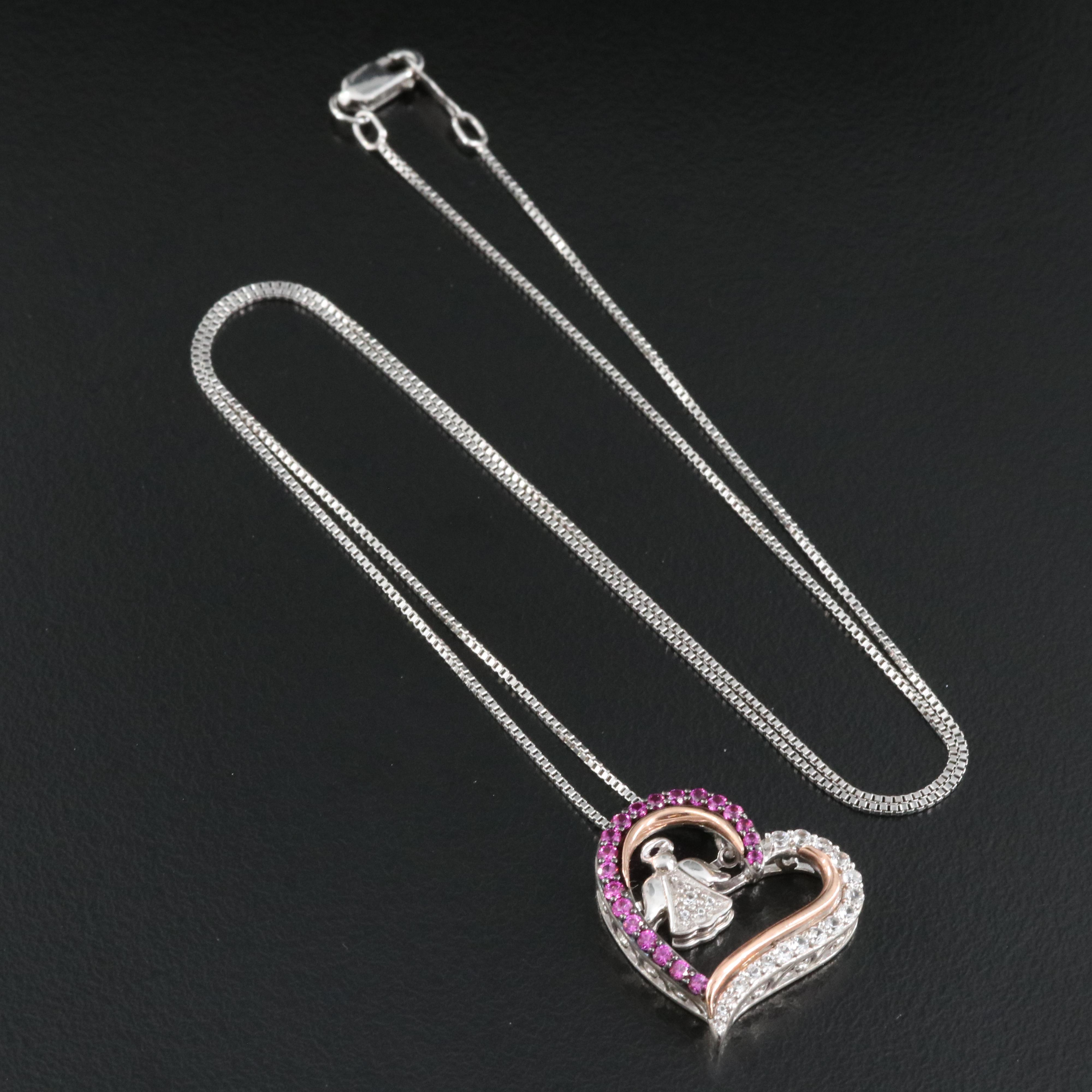 Ruby and Sapphire Angel Heart Tremble Necklace with 10K Rose Gold Accents