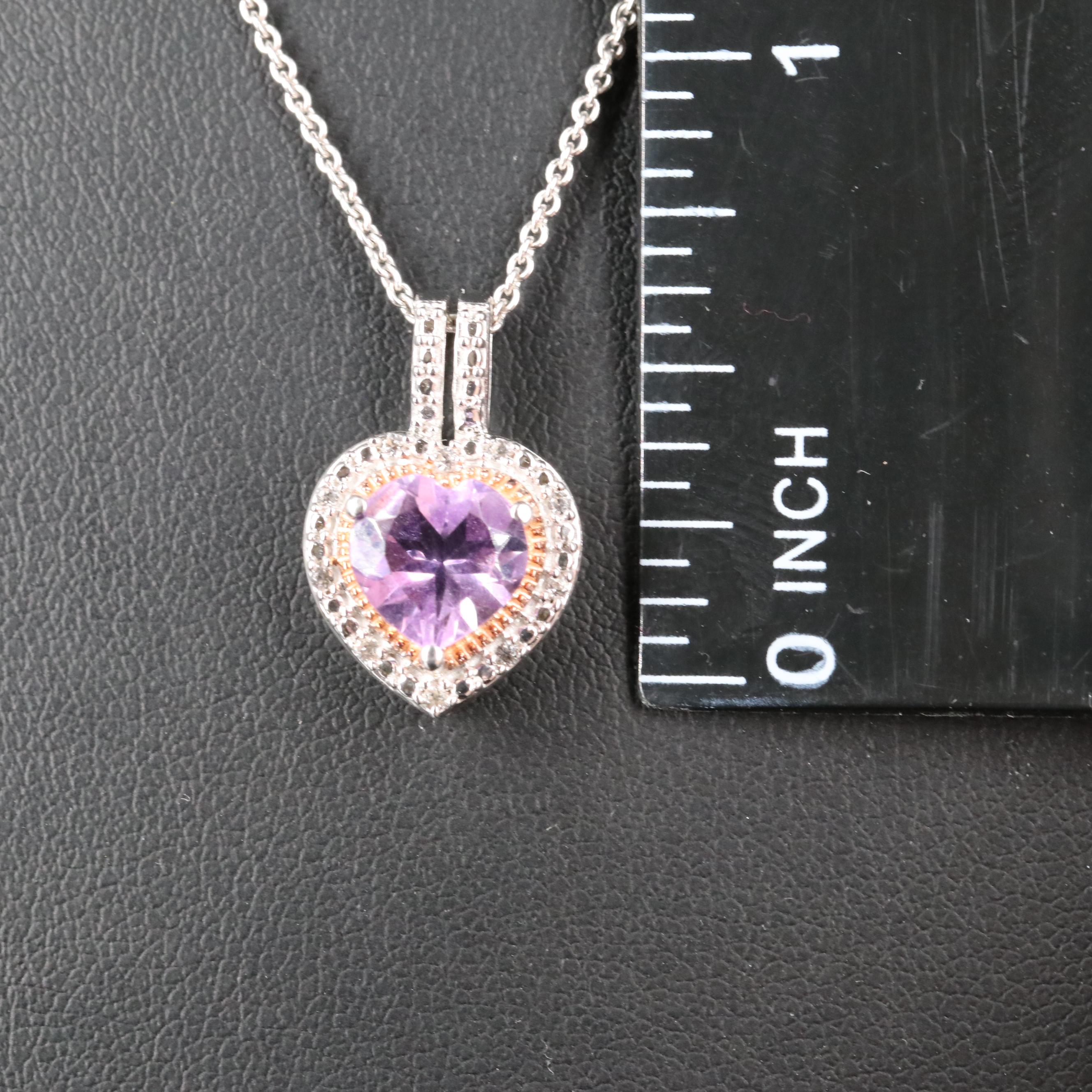 Sterling Amethyst and Sapphire Heart Pendant Necklace