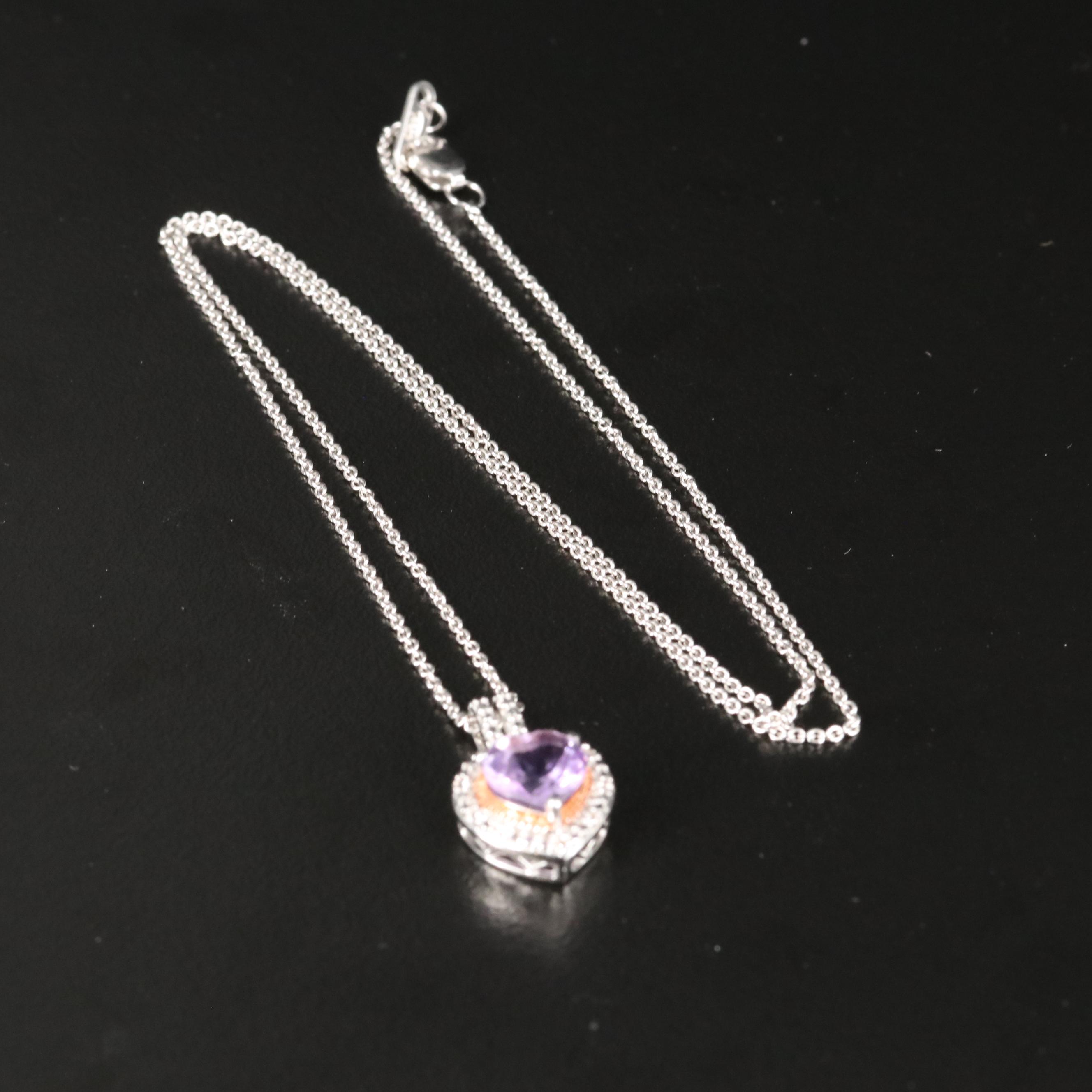 Sterling Amethyst and Sapphire Heart Pendant Necklace