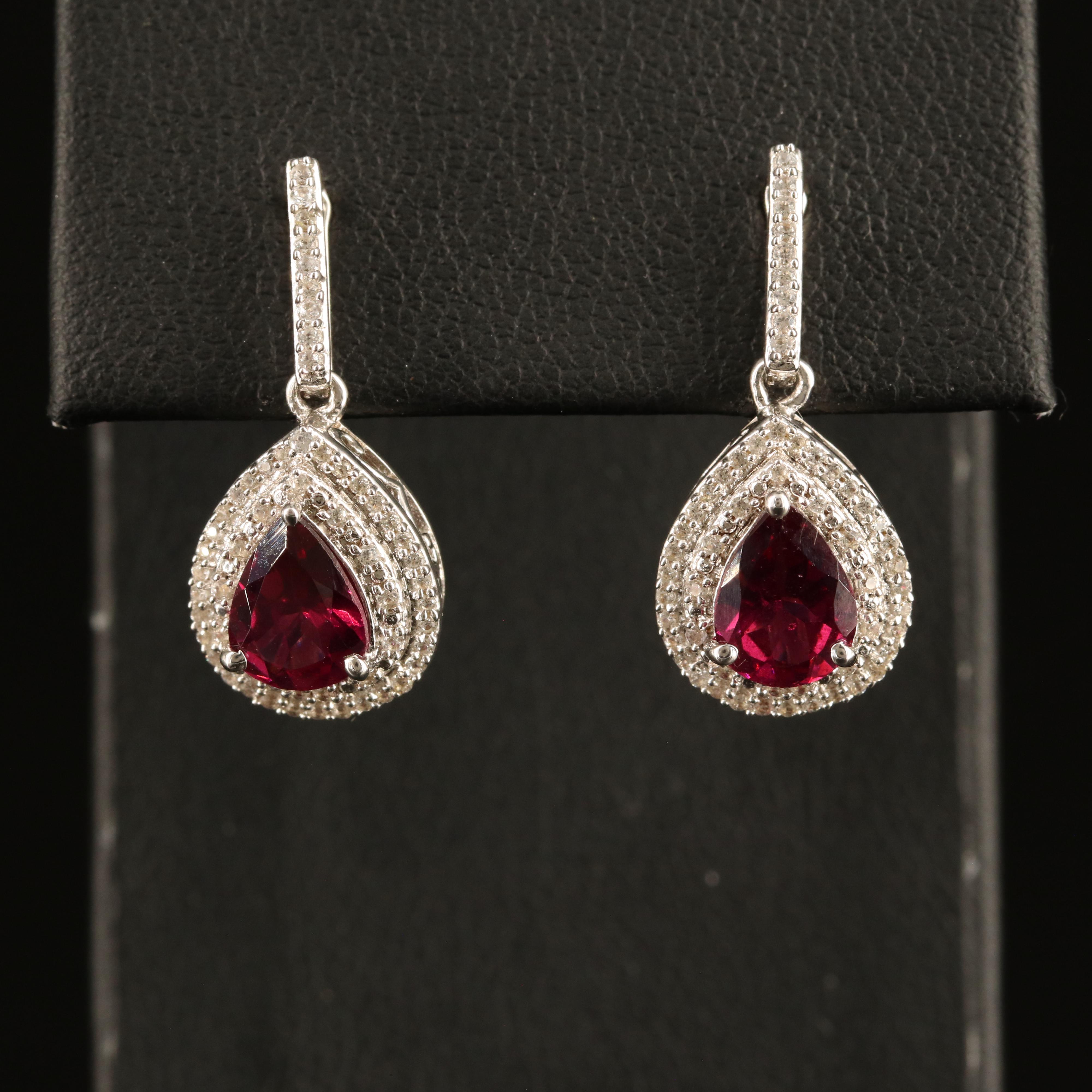 Sterling Garnet and White Sapphire Earrings