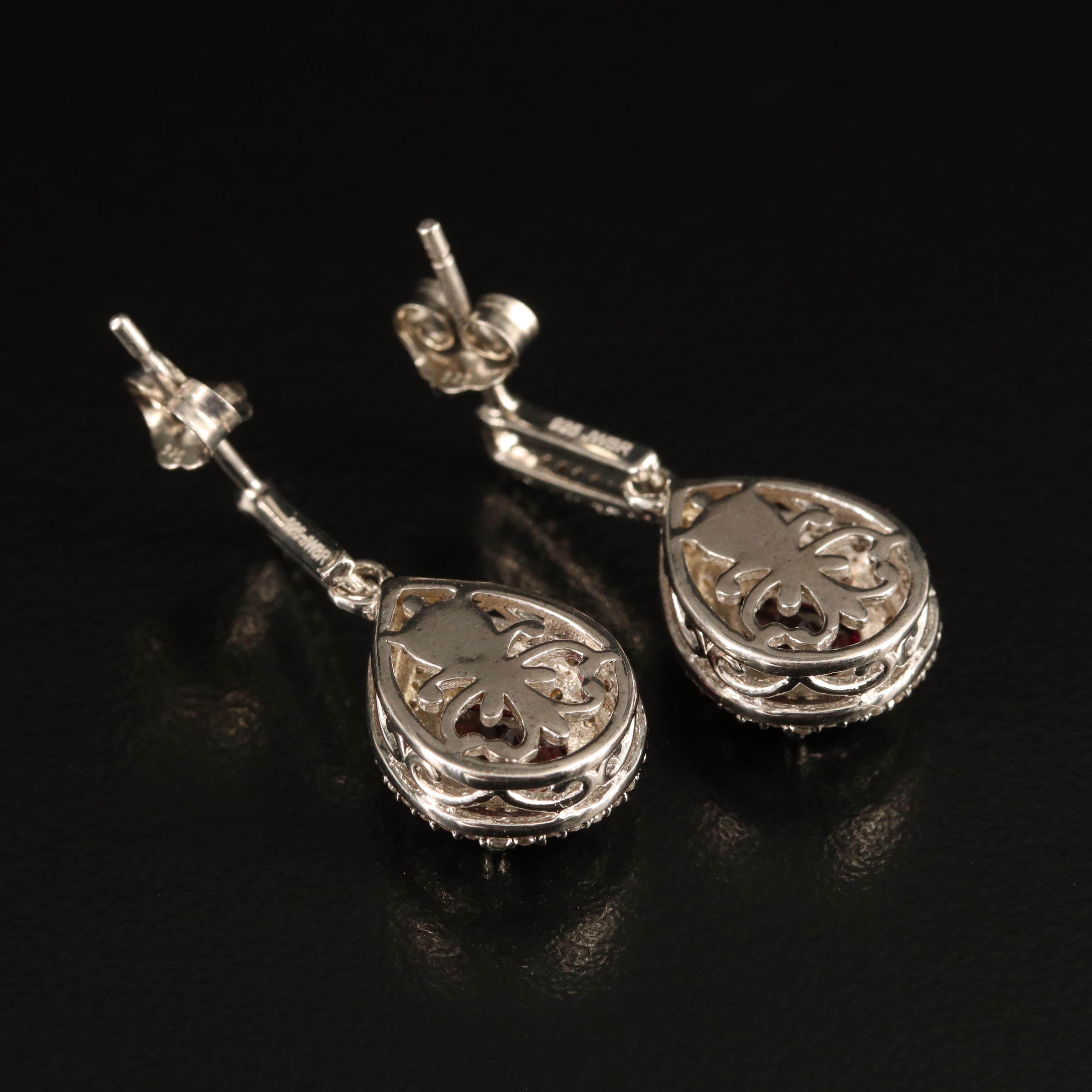 Sterling Garnet and White Sapphire Earrings