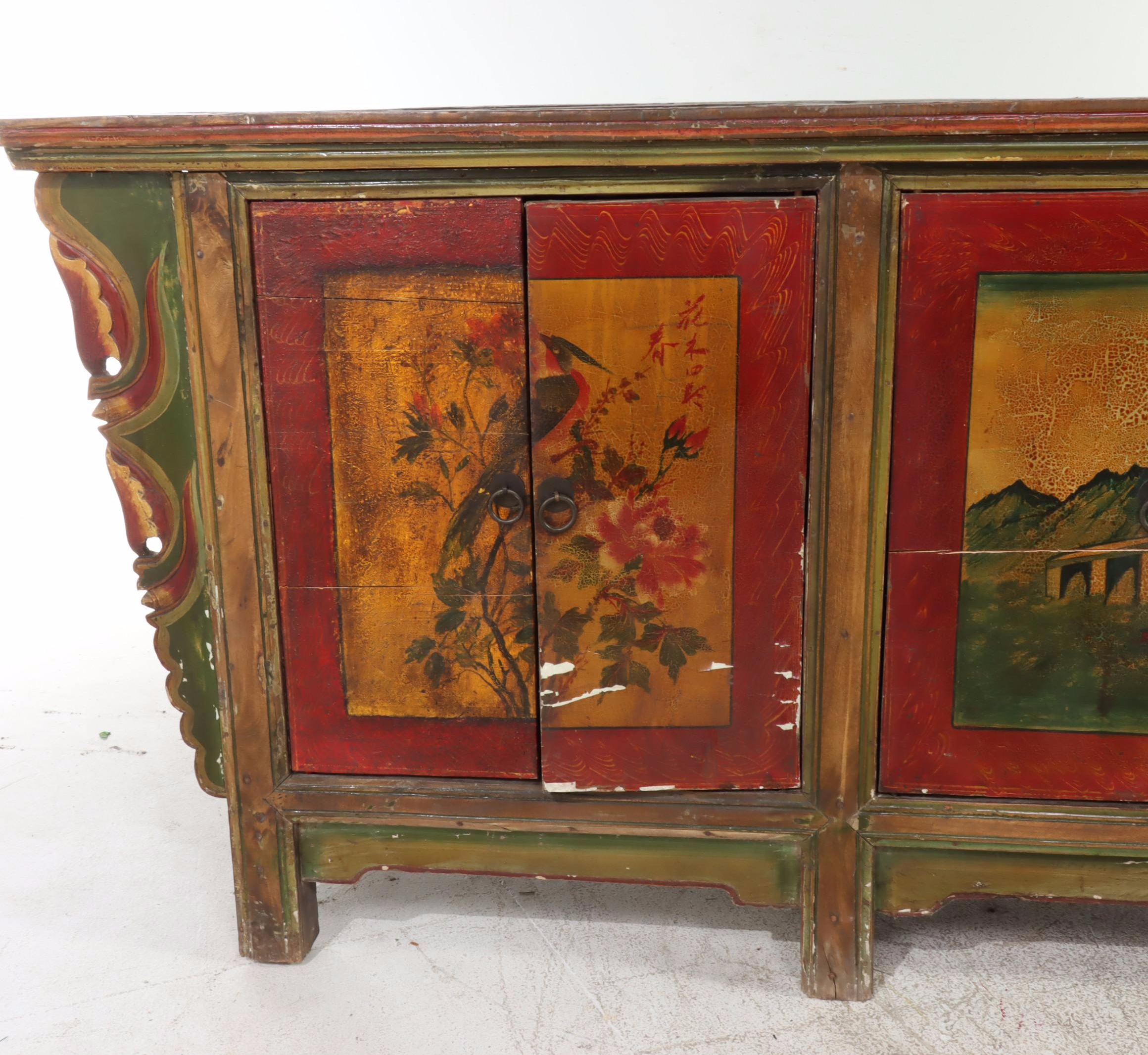 Sino-Tibetan Polychrome-Decorated Cabinet, Antique